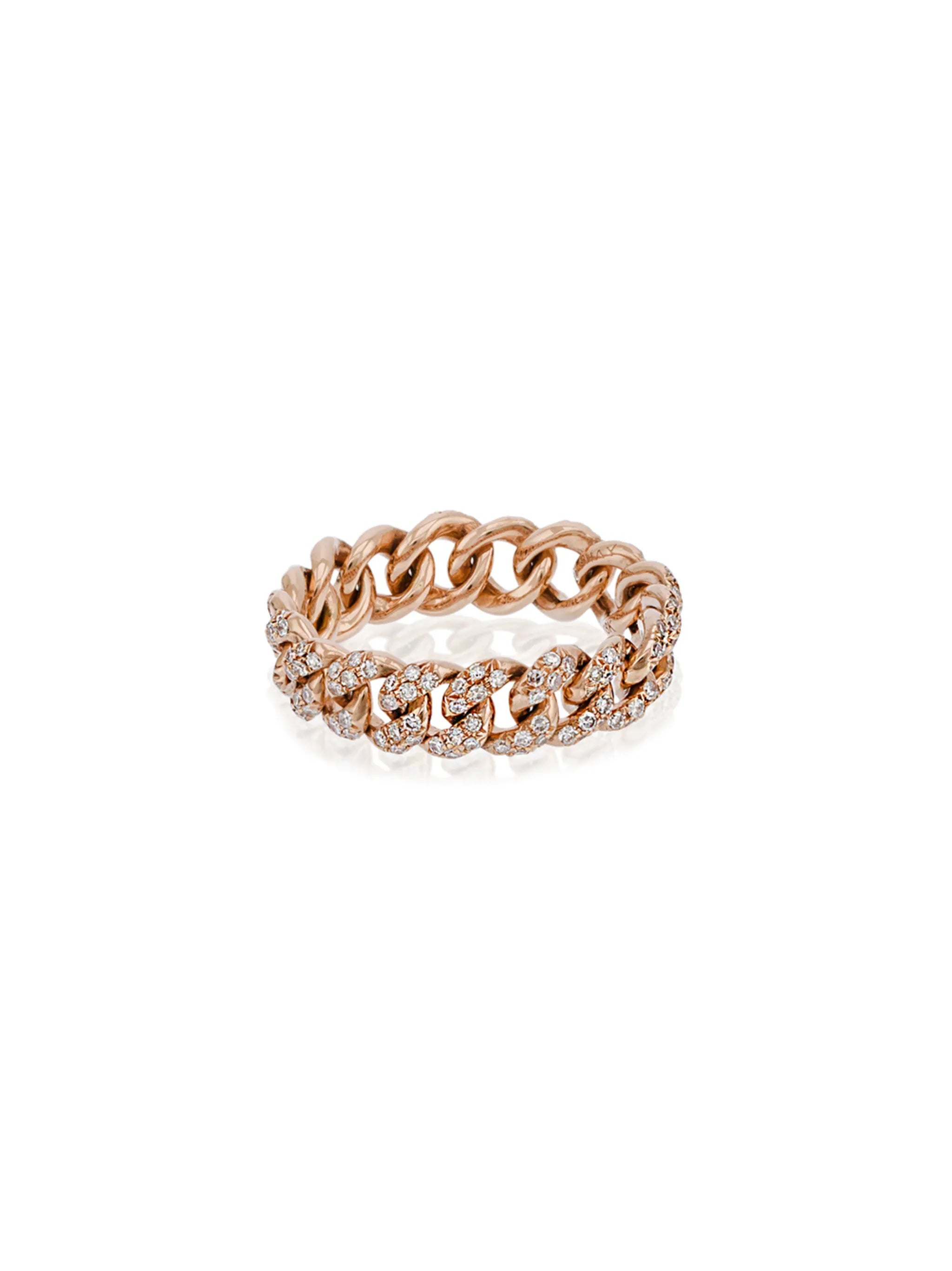 18K rolse gold essential diamond chain link ring