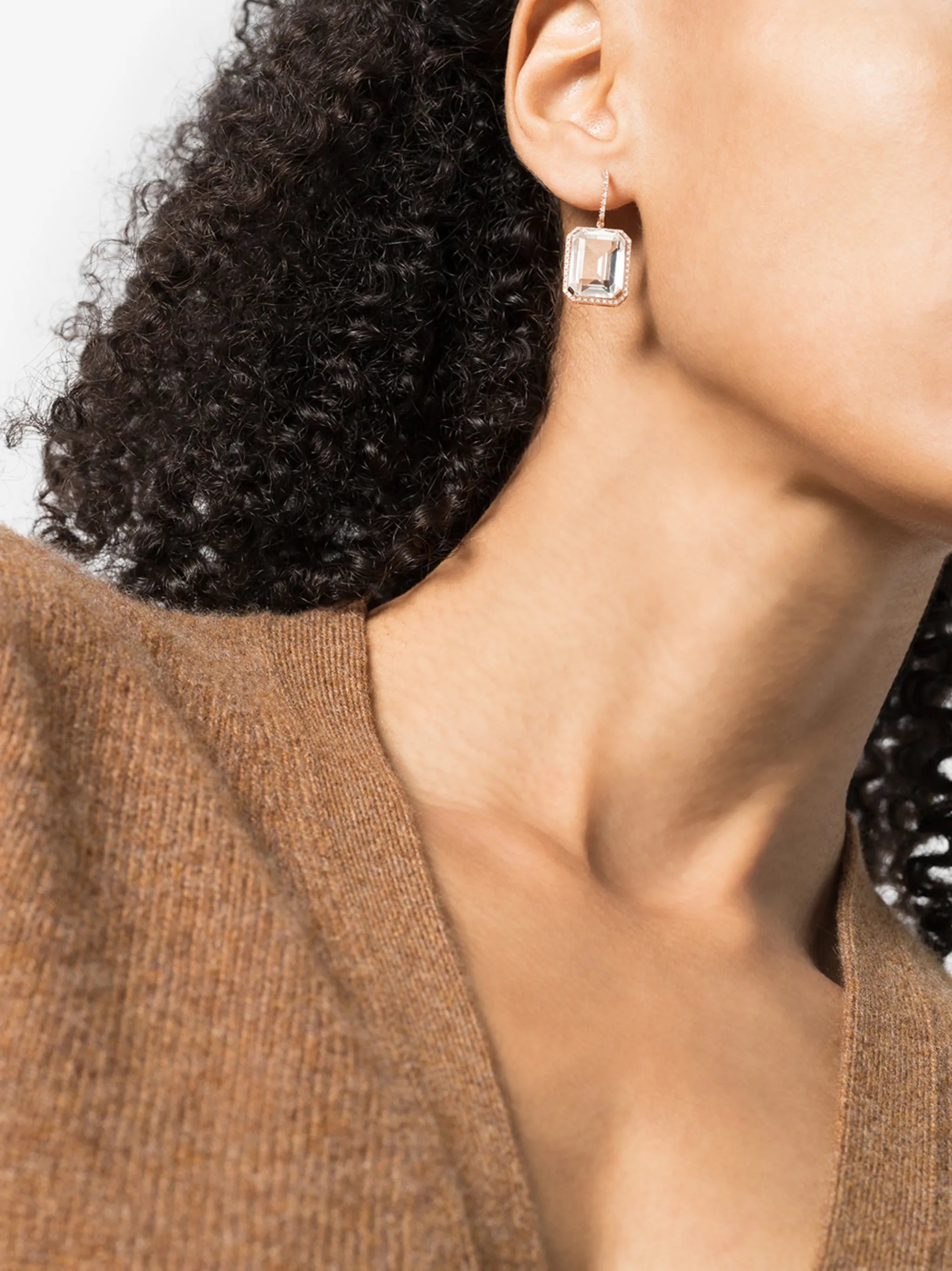 light pink crystal & diamond portrait earrings