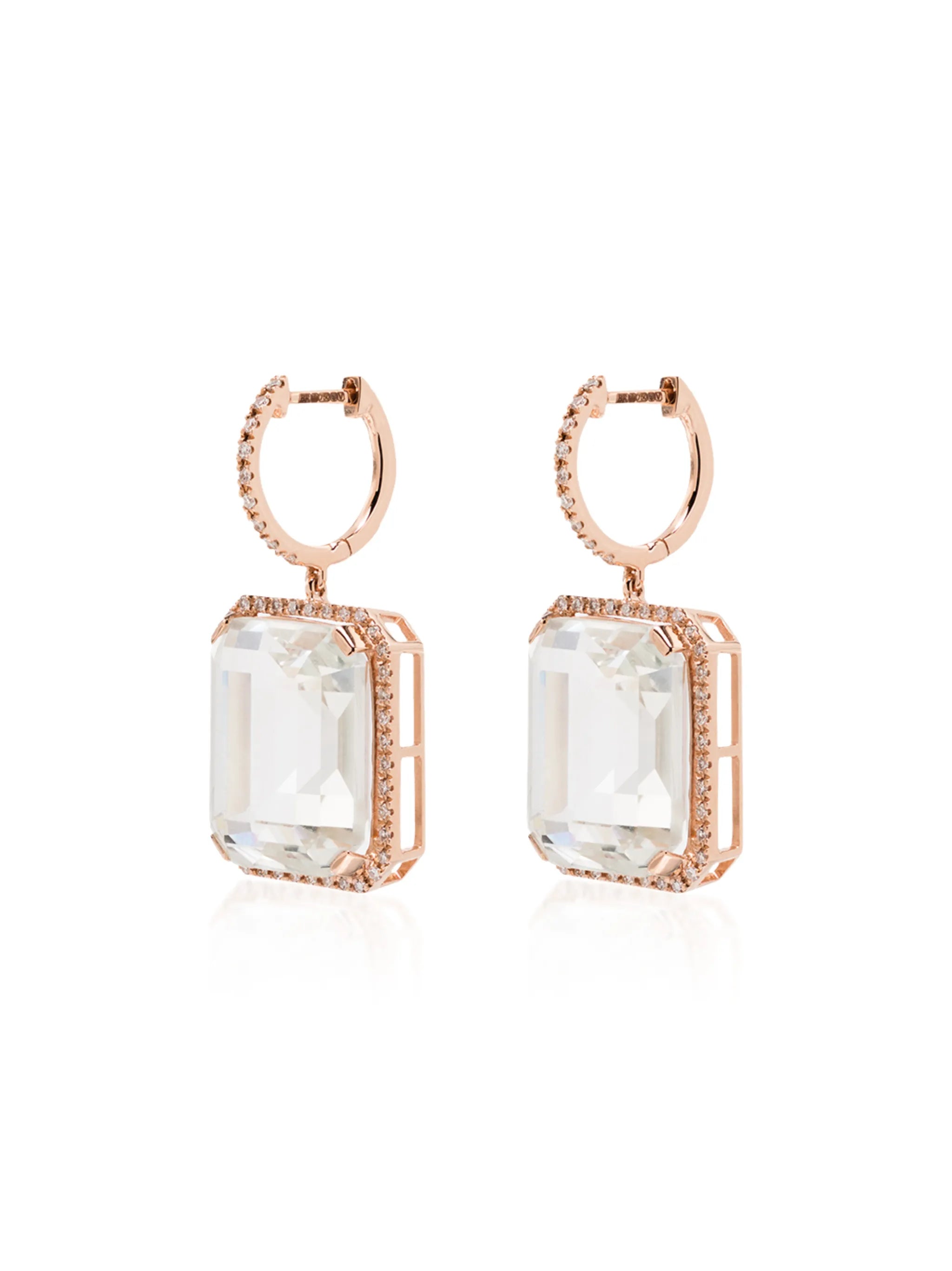 18K rose gold portrait white topaz earrings
