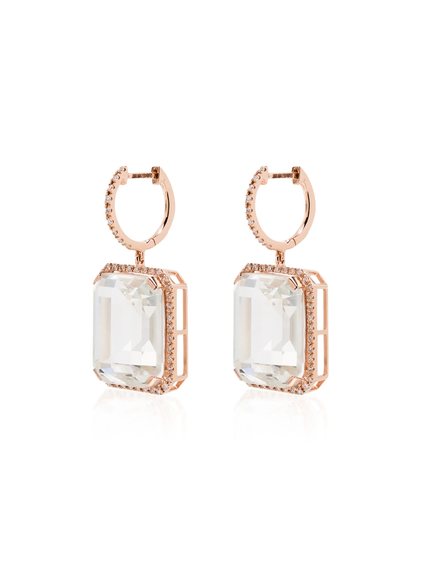18K rose gold portrait white topaz earrings