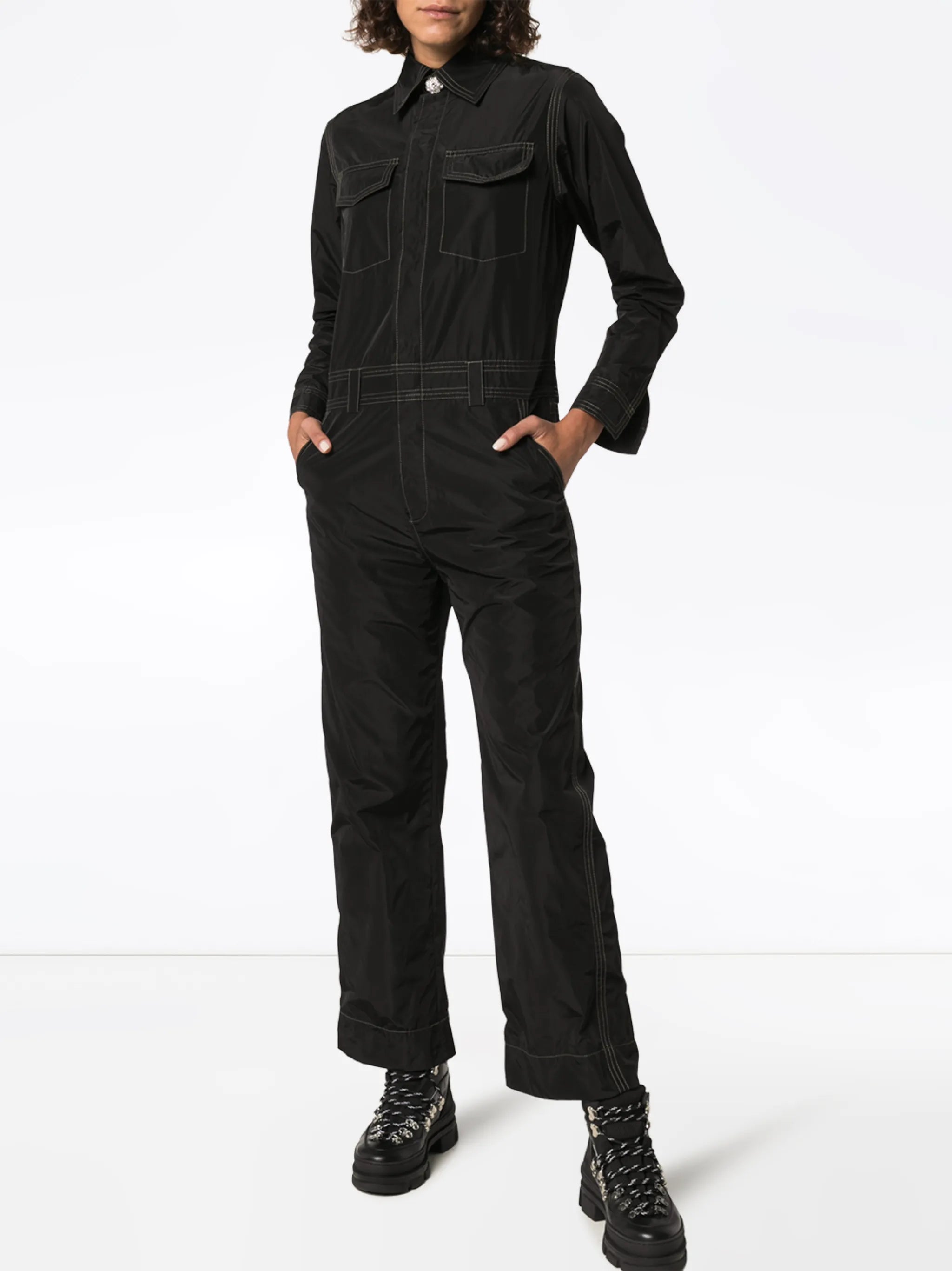 contrast stitch utility jumpsuit