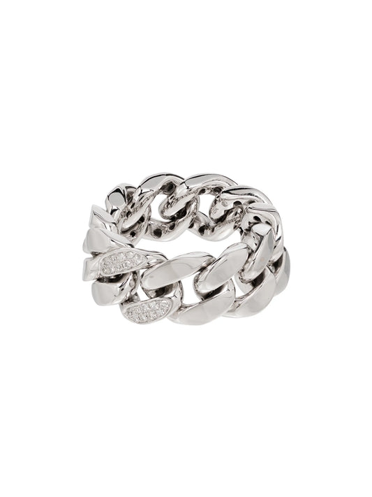 18K white gold pavé diamond link ring