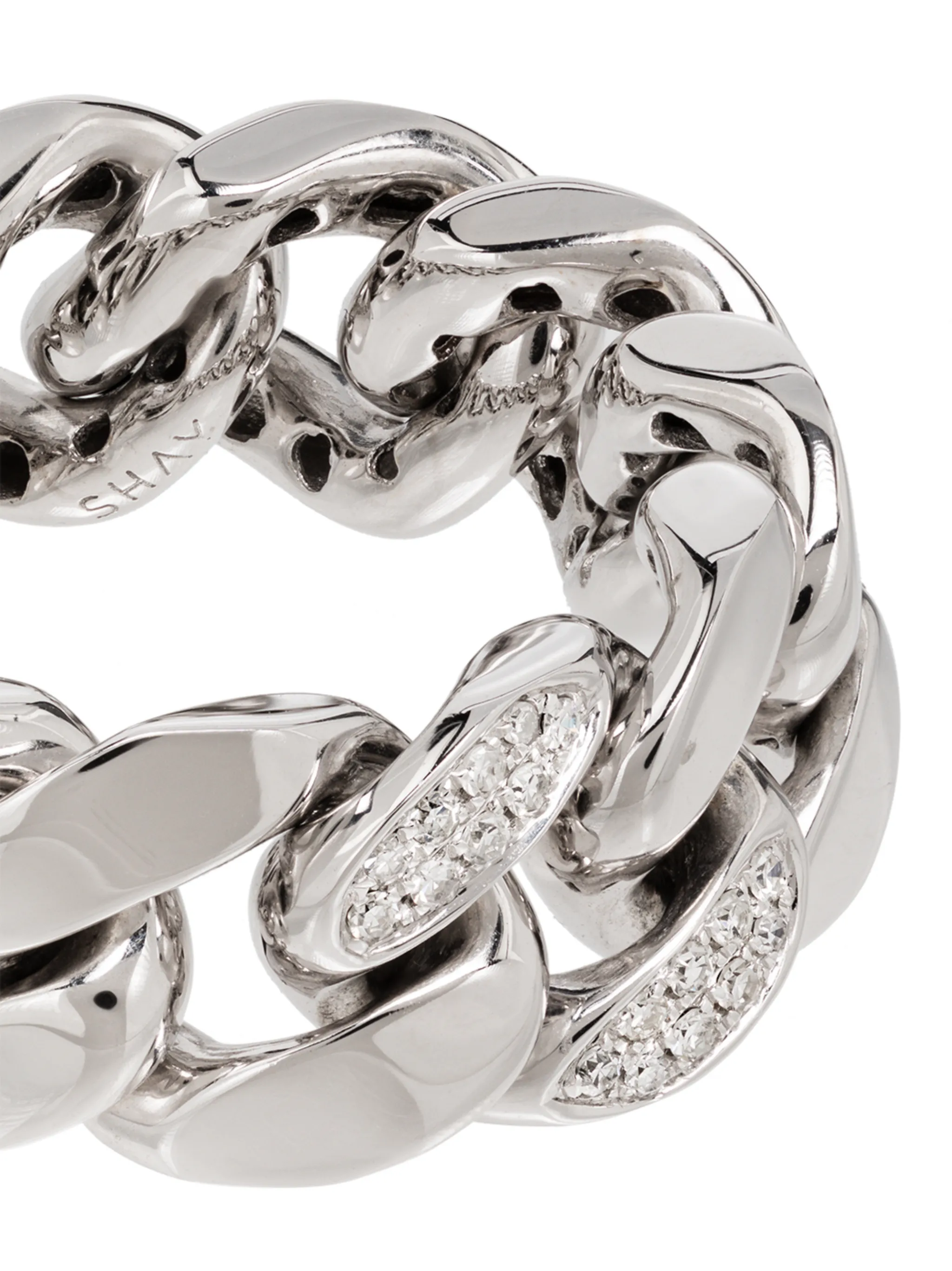18K white gold pavé diamond link ring