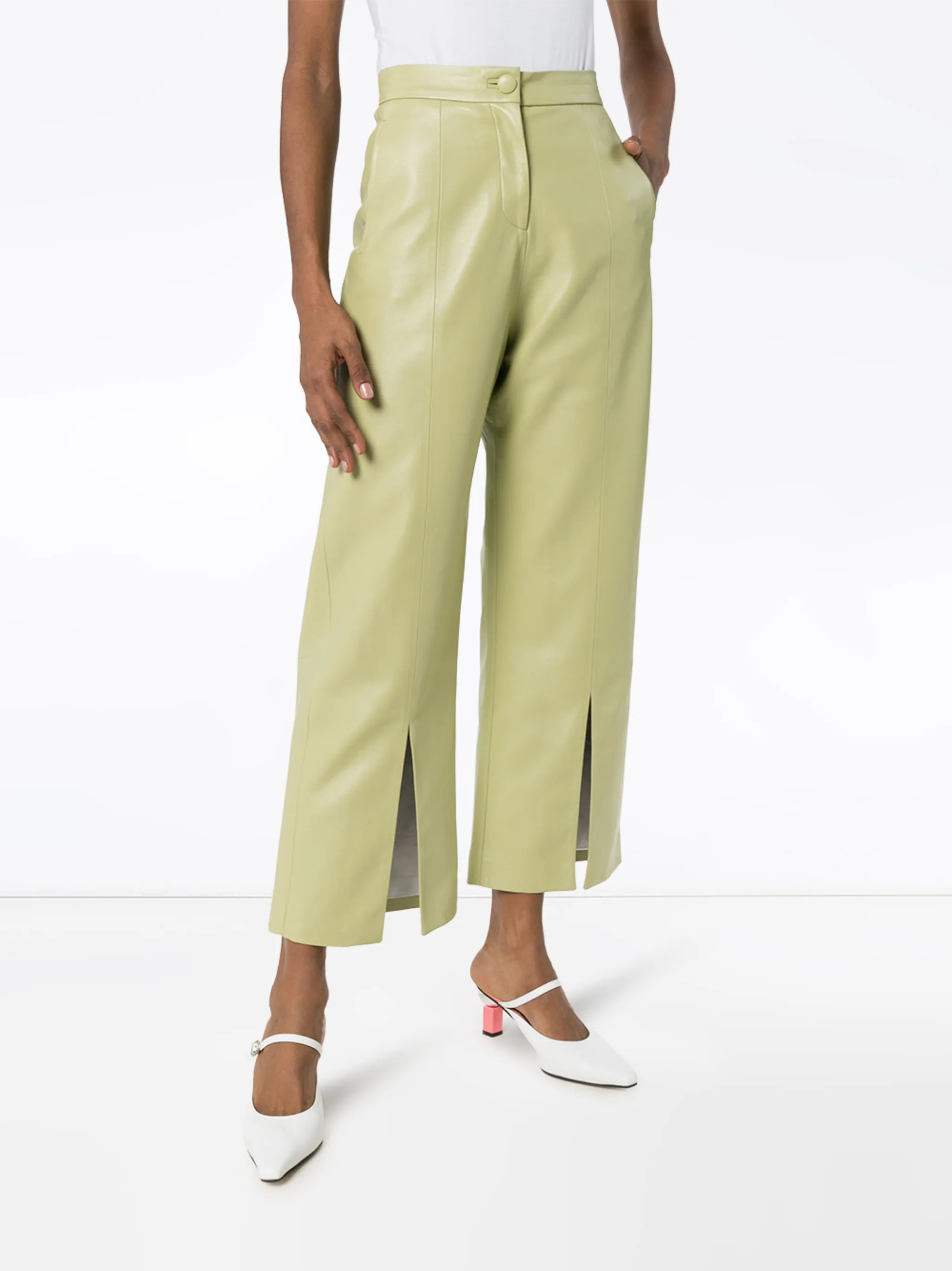 cropped faux leather flared trousers