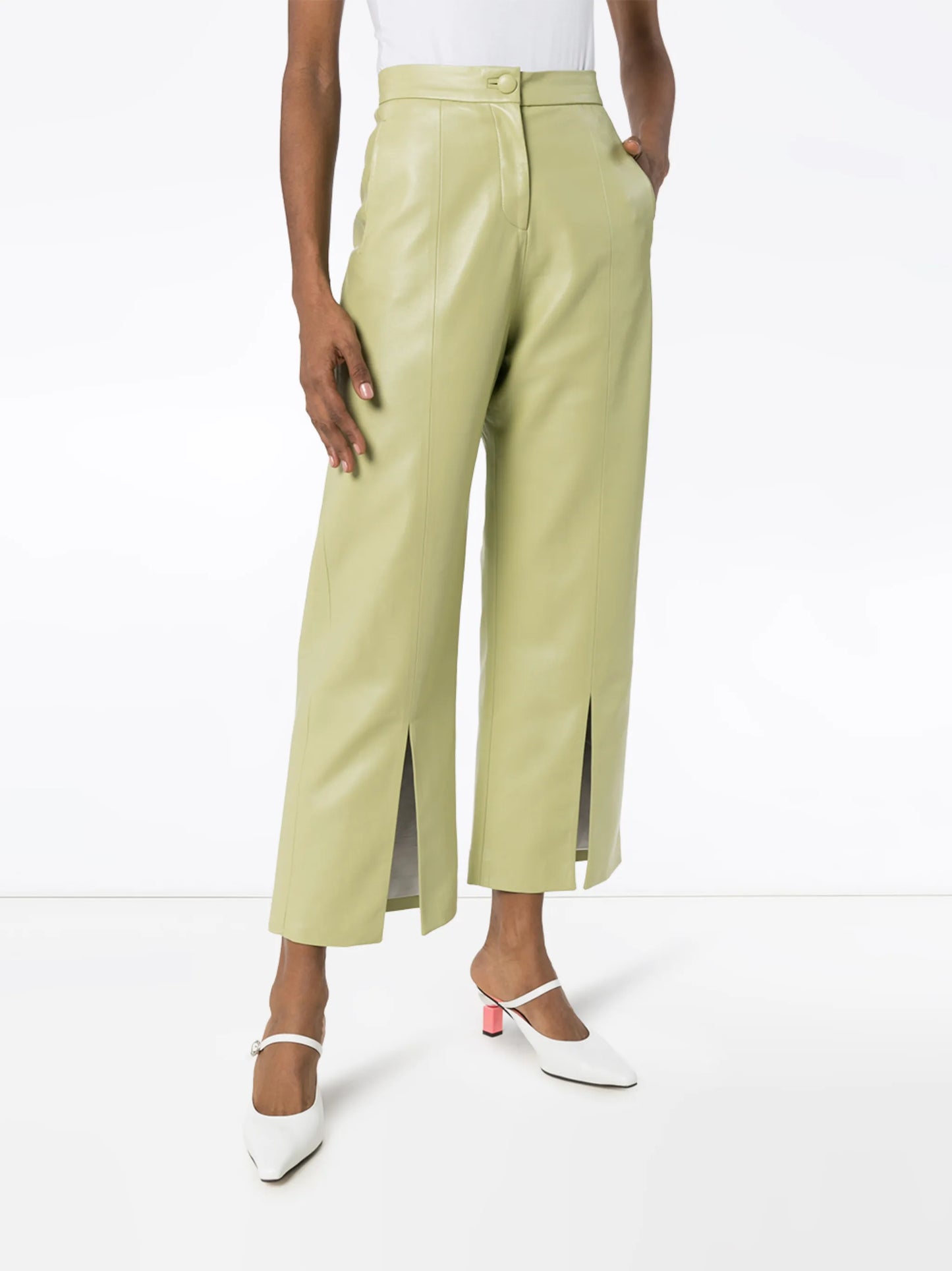 cropped faux leather flared trousers