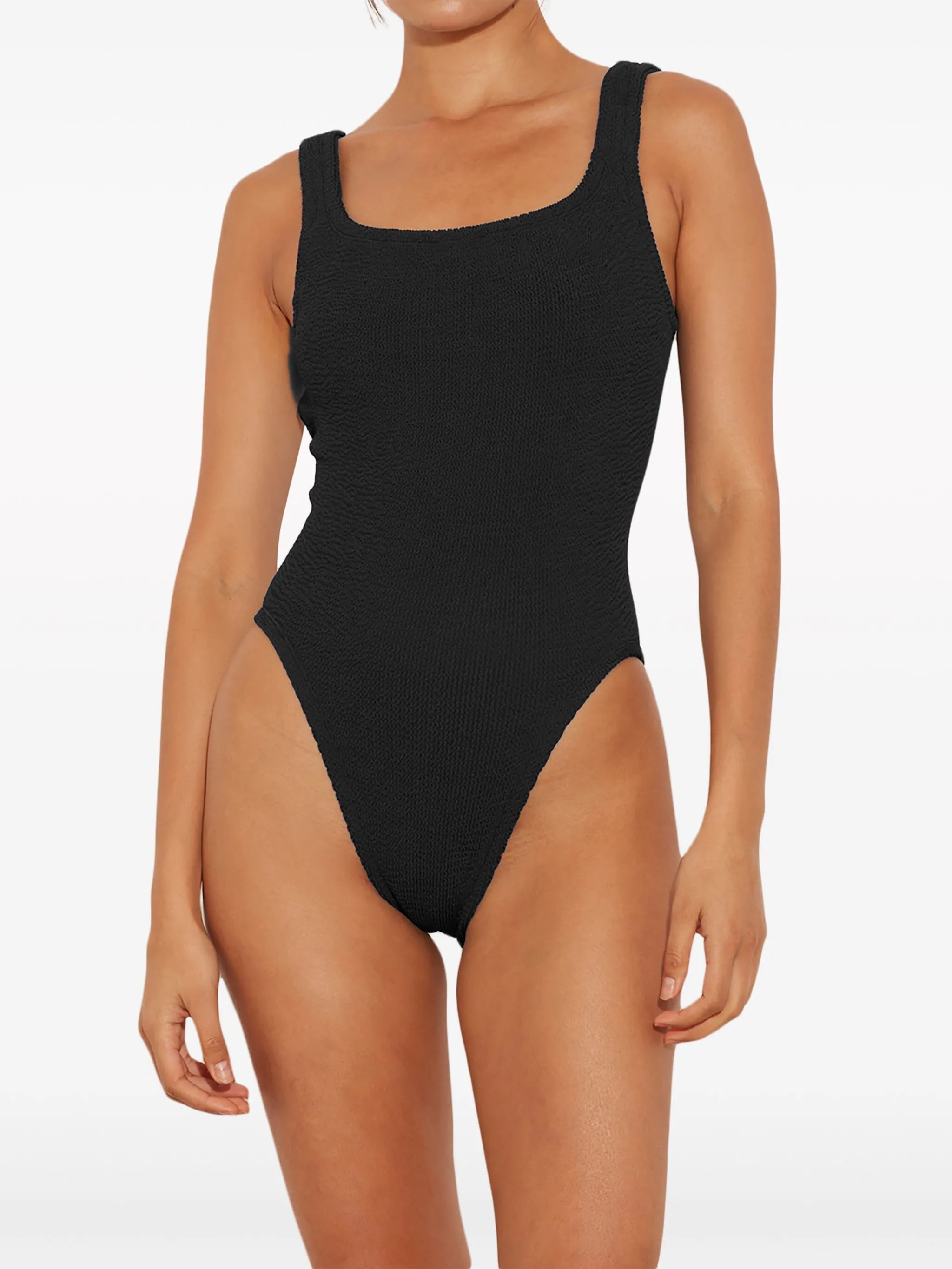 crinkle-effect square-neck swimsuit