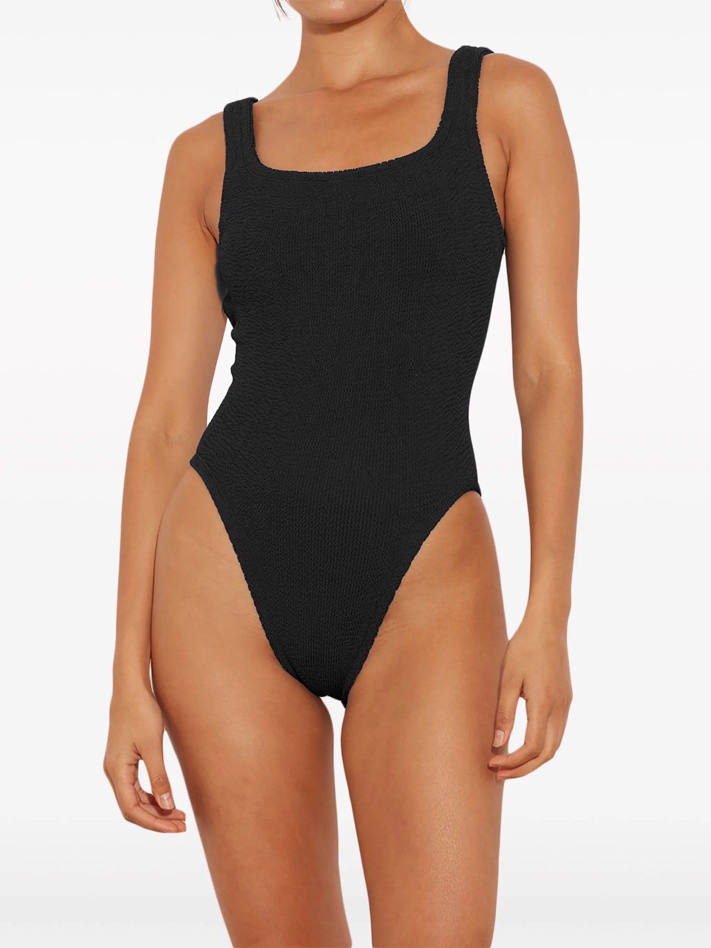 crinkle-effect square-neck swimsuit