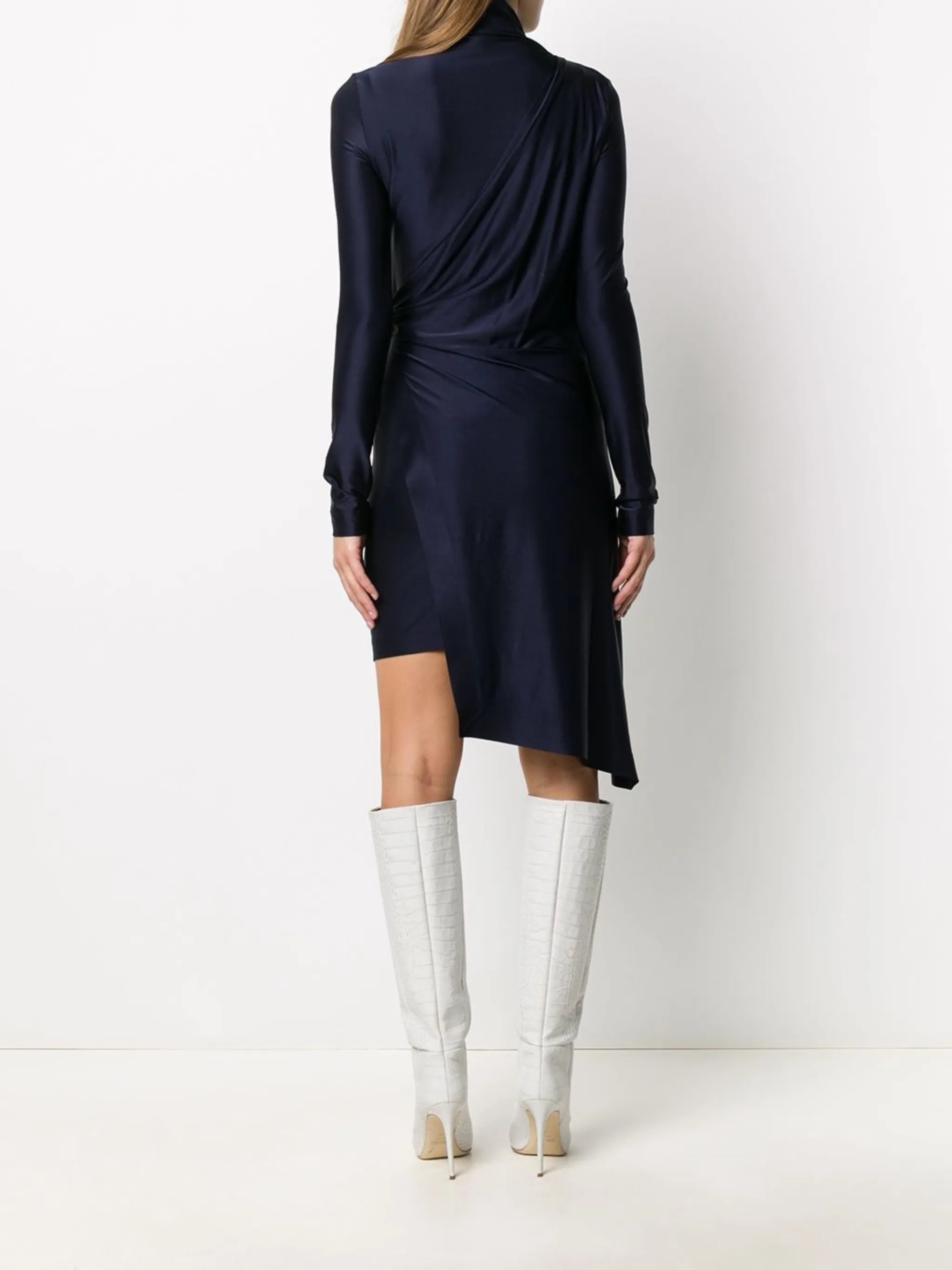 logo print draped asymmetric dress