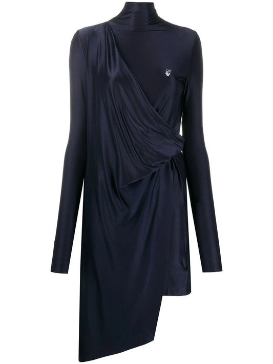 logo print draped asymmetric dress