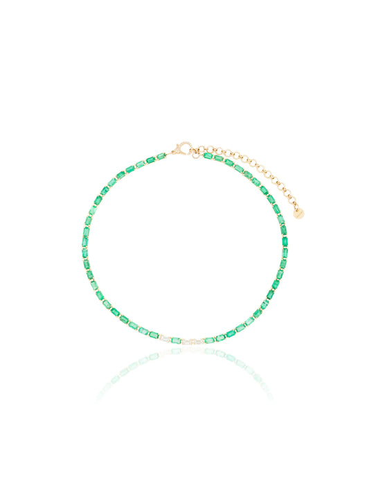 18K yellow gold emerald and diamond tennis choker
