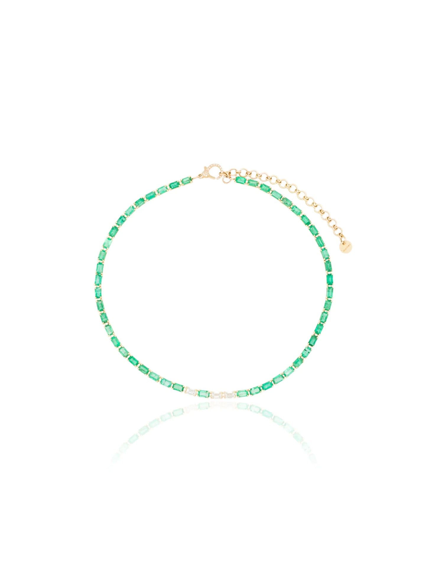 18kt yellow gold emerald and diamond tennis choker