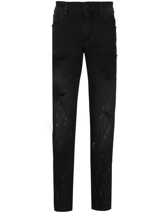 splatter-paint tapered-leg jeans