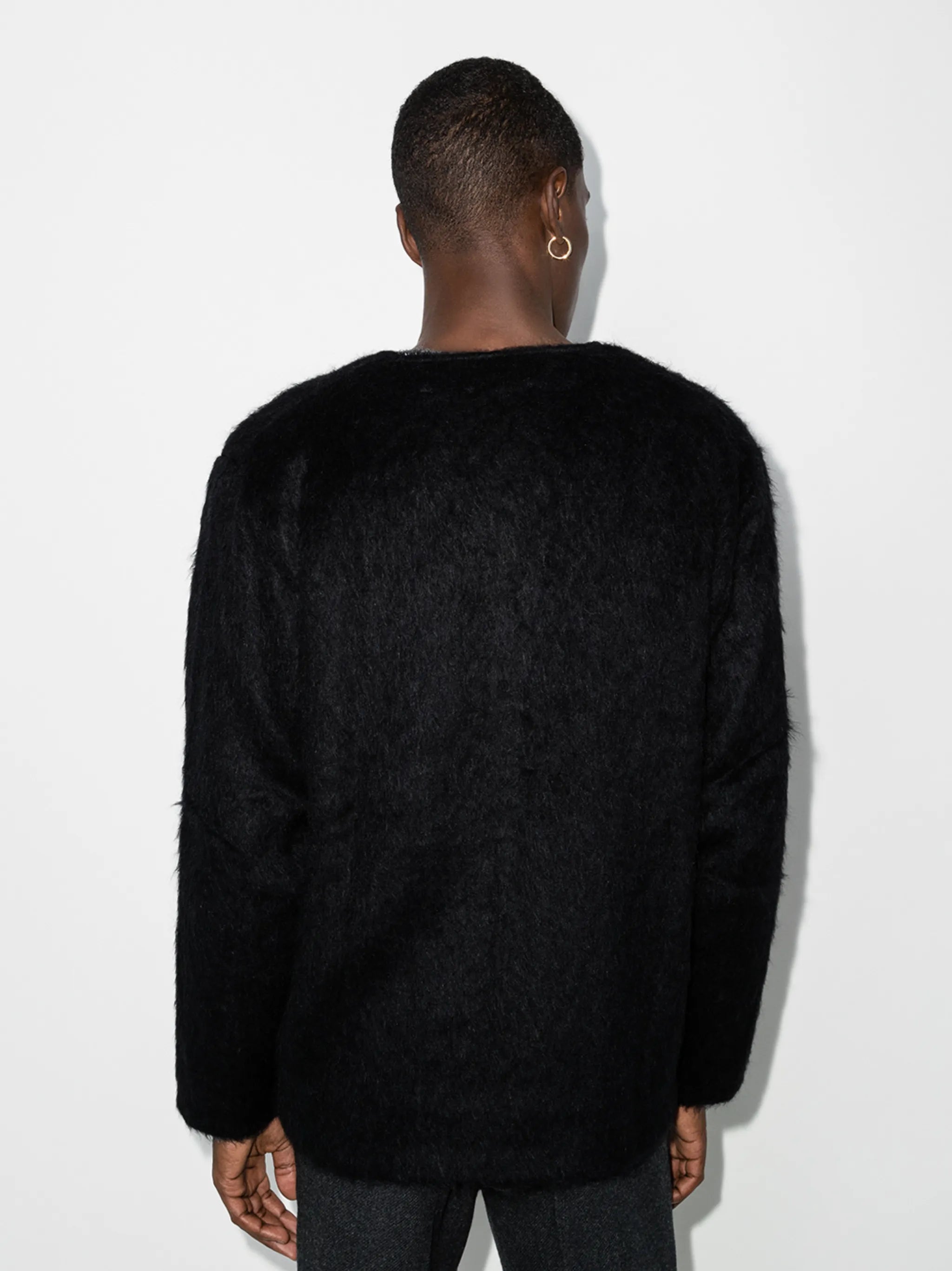 faux-fur button-up cardigan