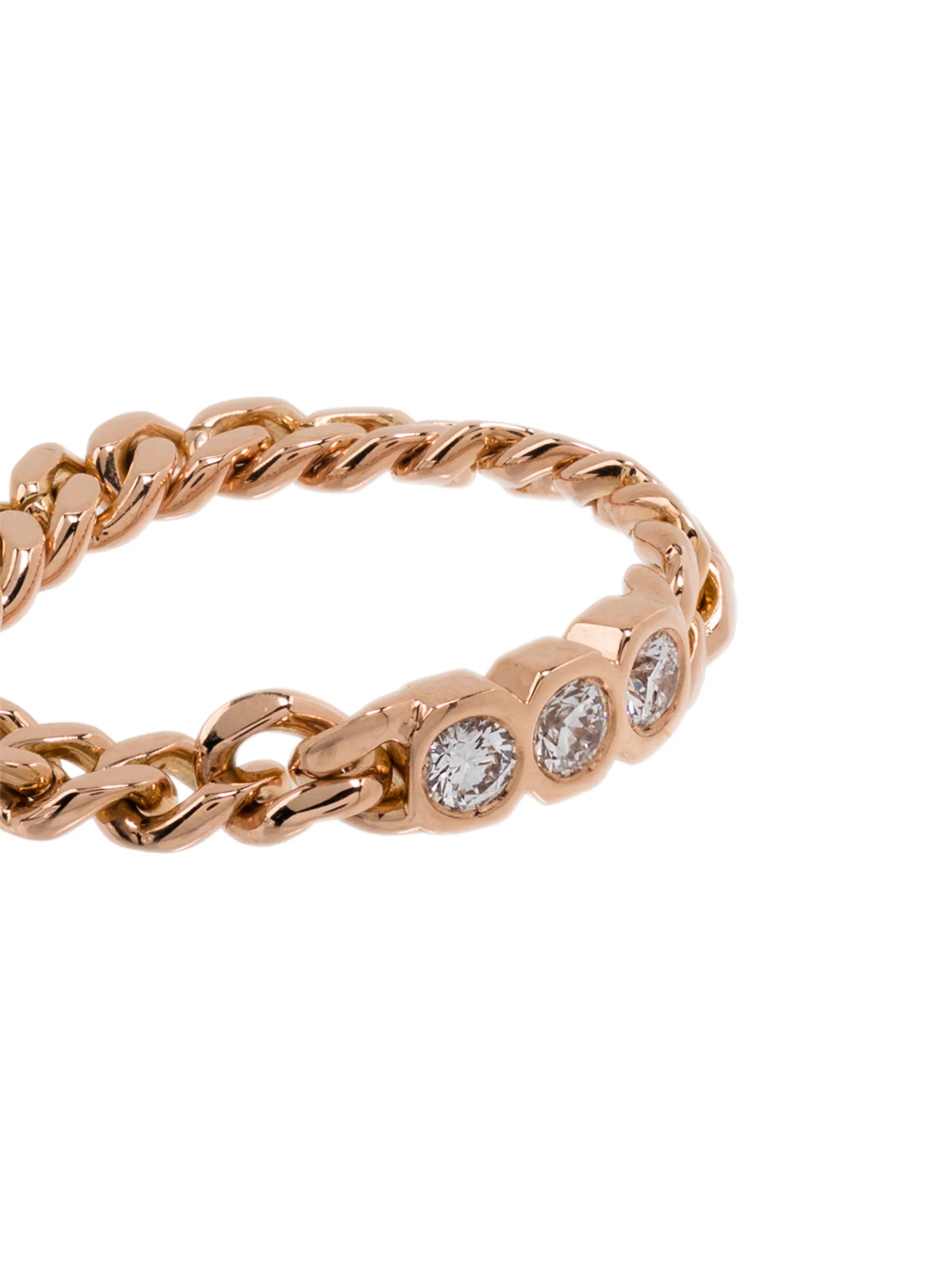 18K rose gold chain-link diamond ring