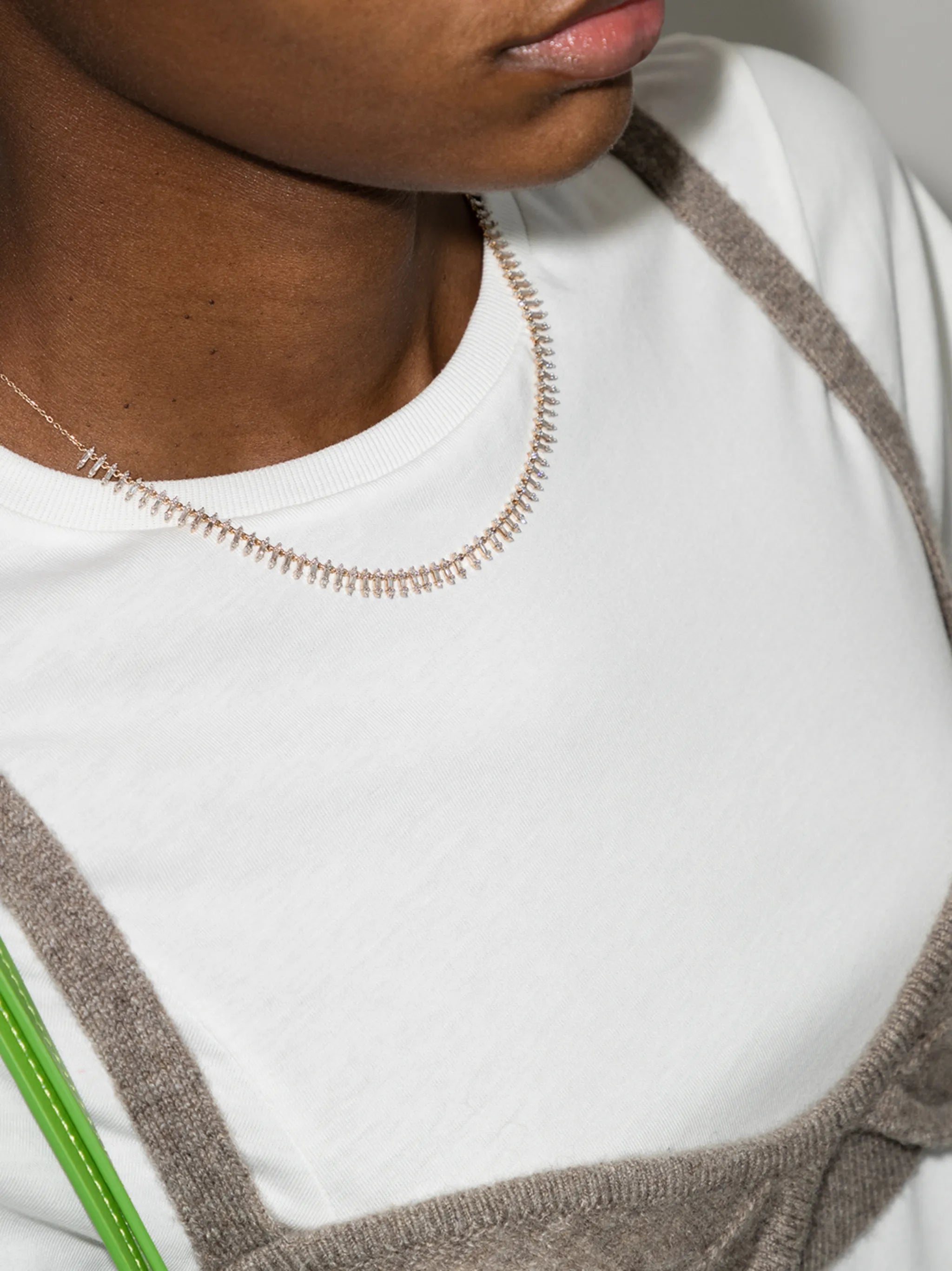14CT YG STACK BAGUETTE HALF RIVIERA CHAIN NECKLACE