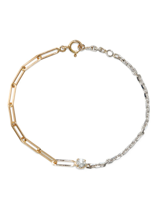 18kt yellow and white gold solitaire diamond mix chain bracelet
