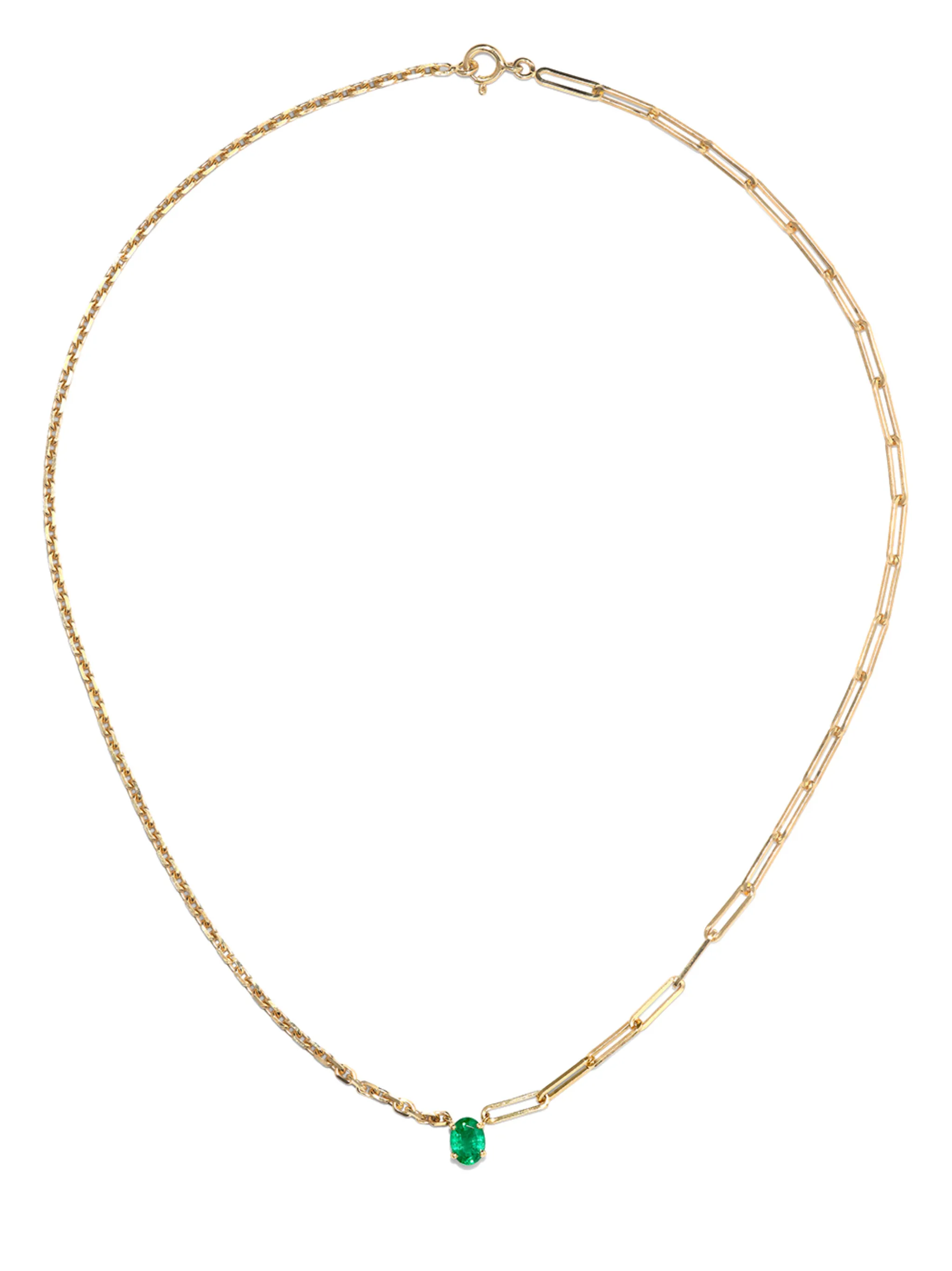 Emerald solitaire necklace in yellow gold