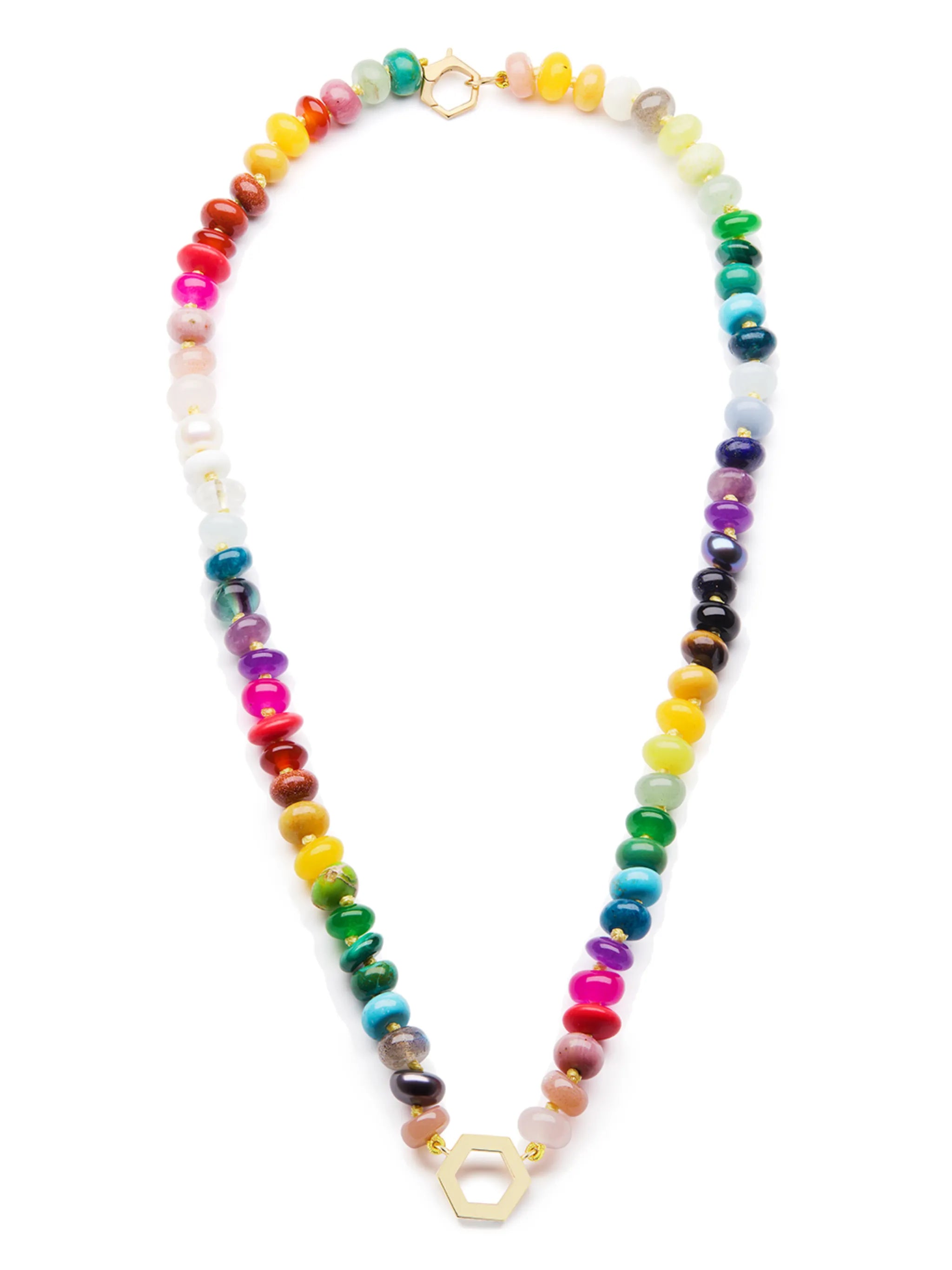 18kt yellow gold rainbow gemstone beaded necklace
