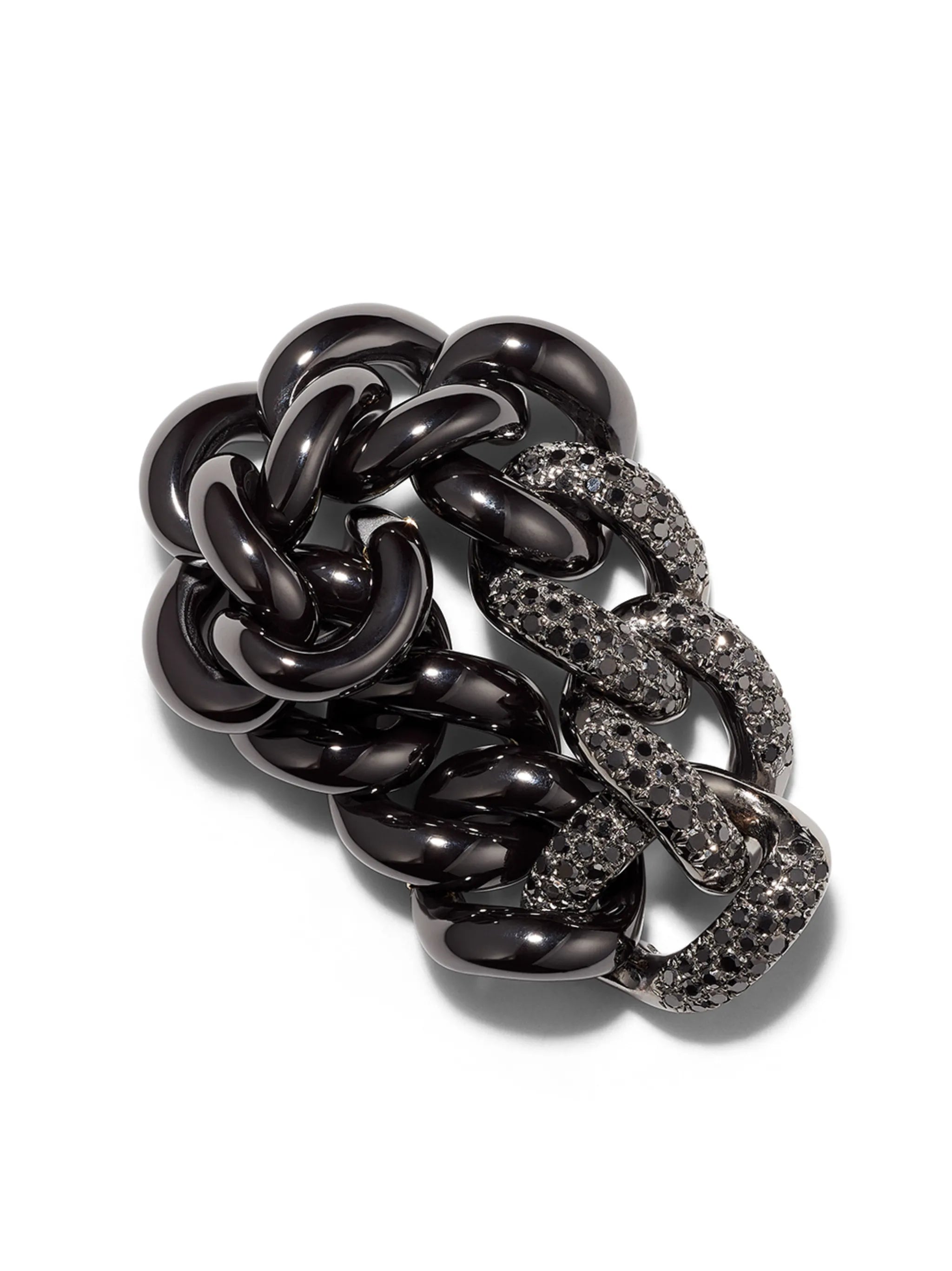 18K black gold diamond chain ring