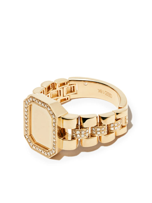 18K yellow gold pavé frame diamond-embellished signet ring