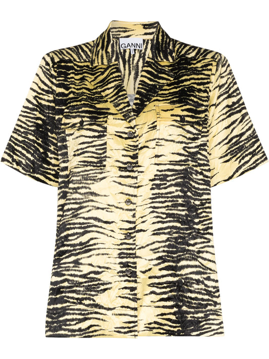 tiger print notch collar shirt