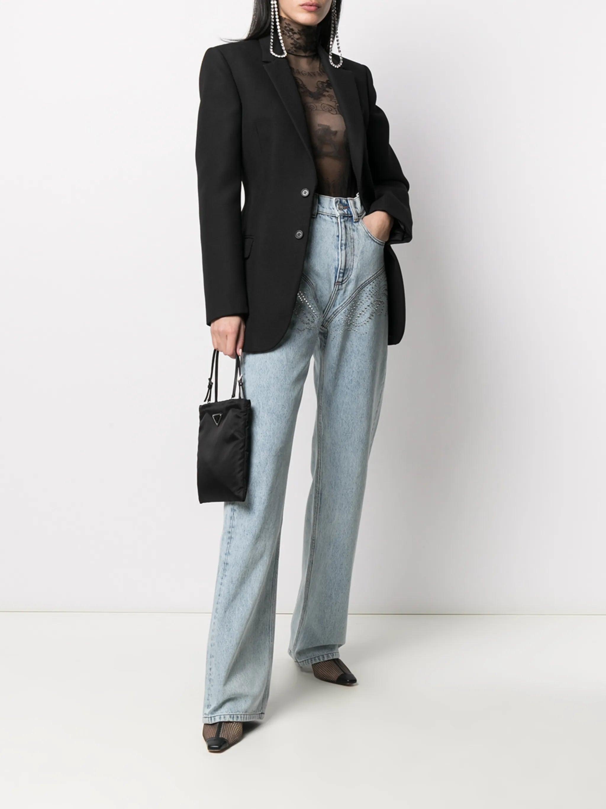 crystal-embellished wide leg jeans