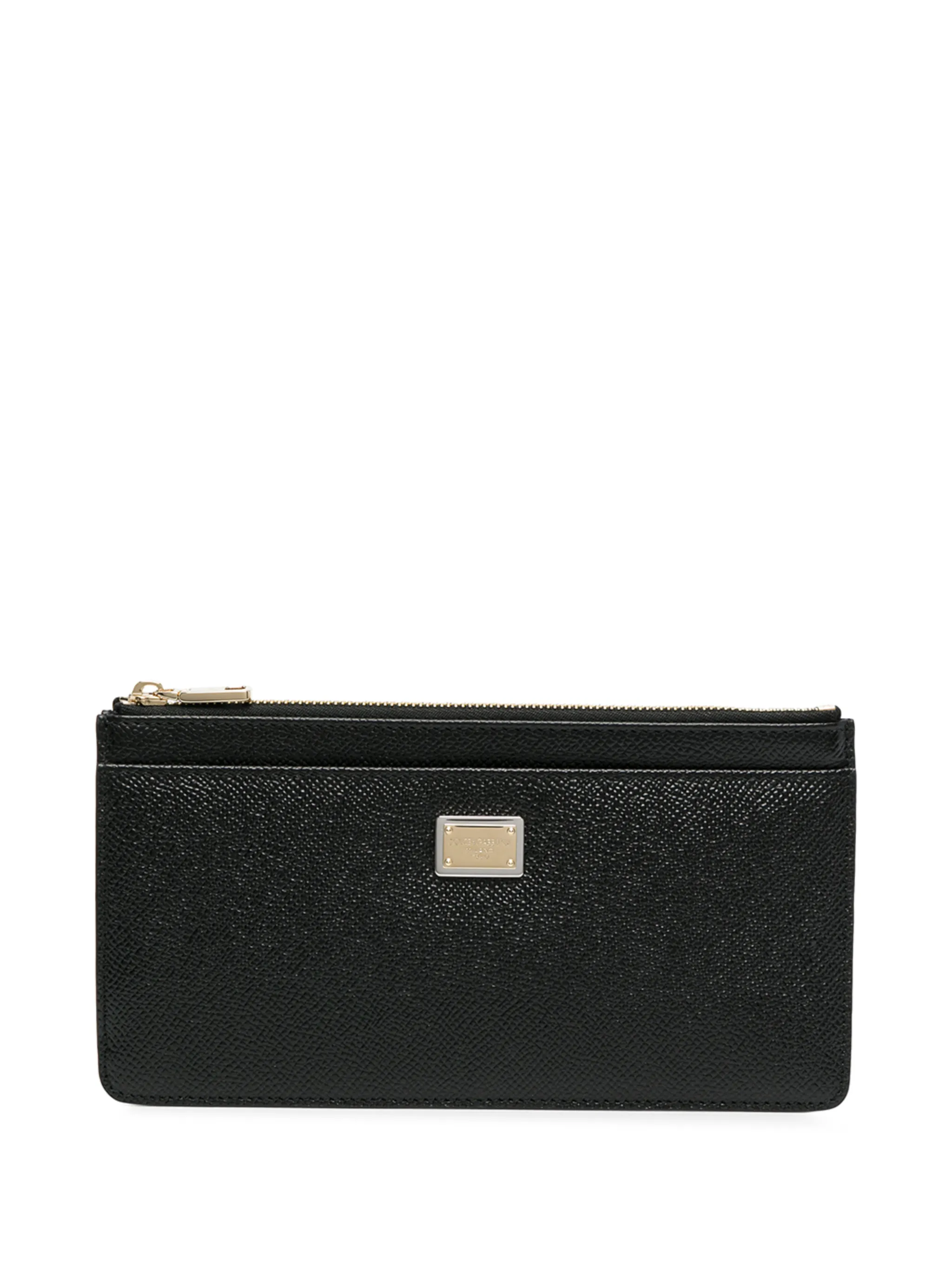 large calfskin card holder with branded plate