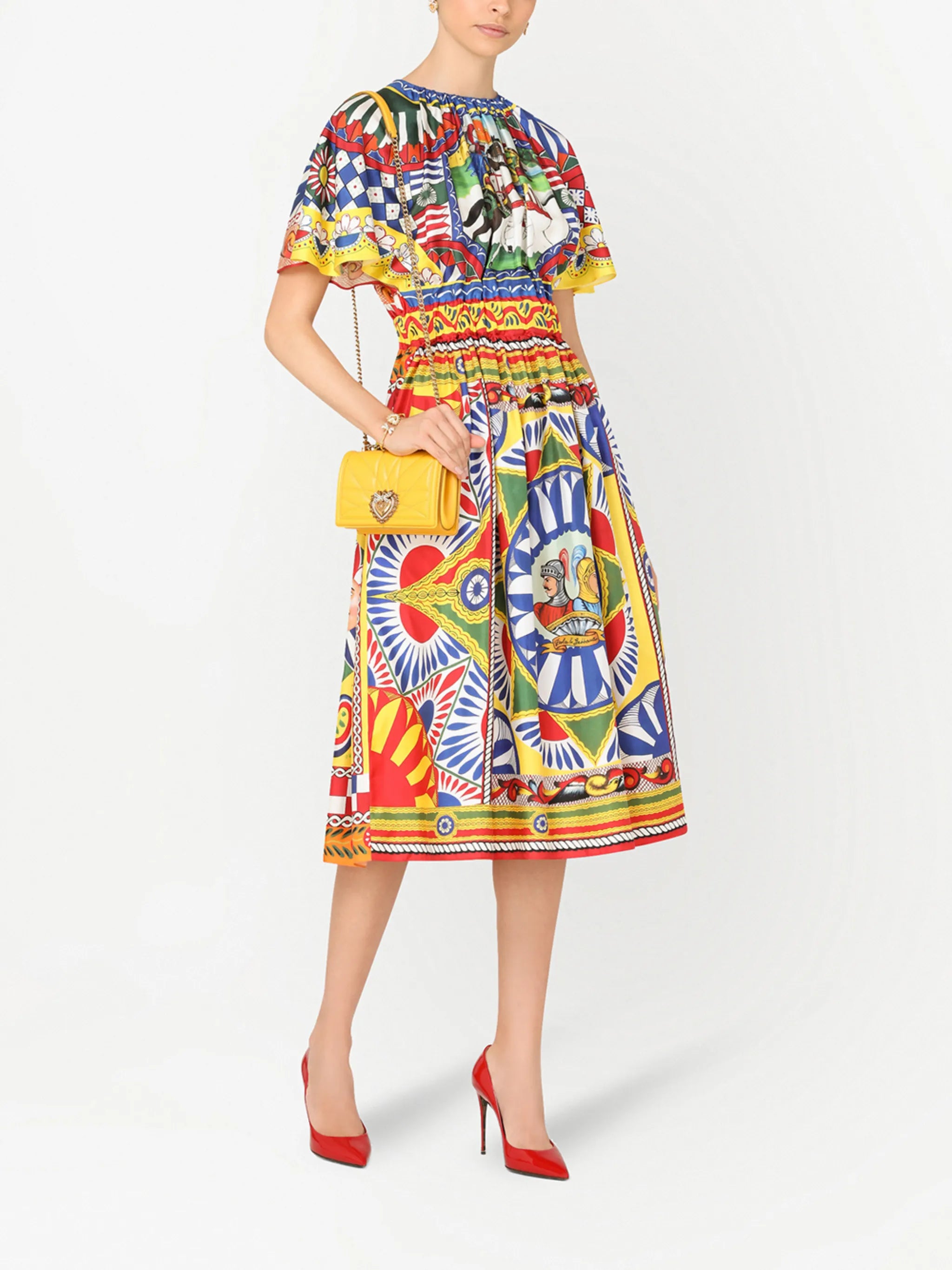 Carretto-print silk midi dress