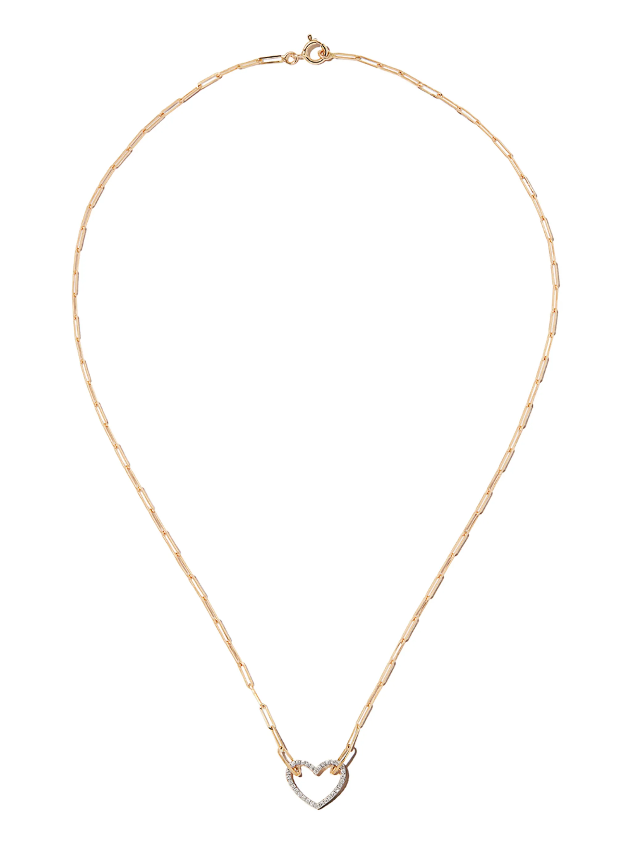 small heart necklace with diamonds and yellow gold