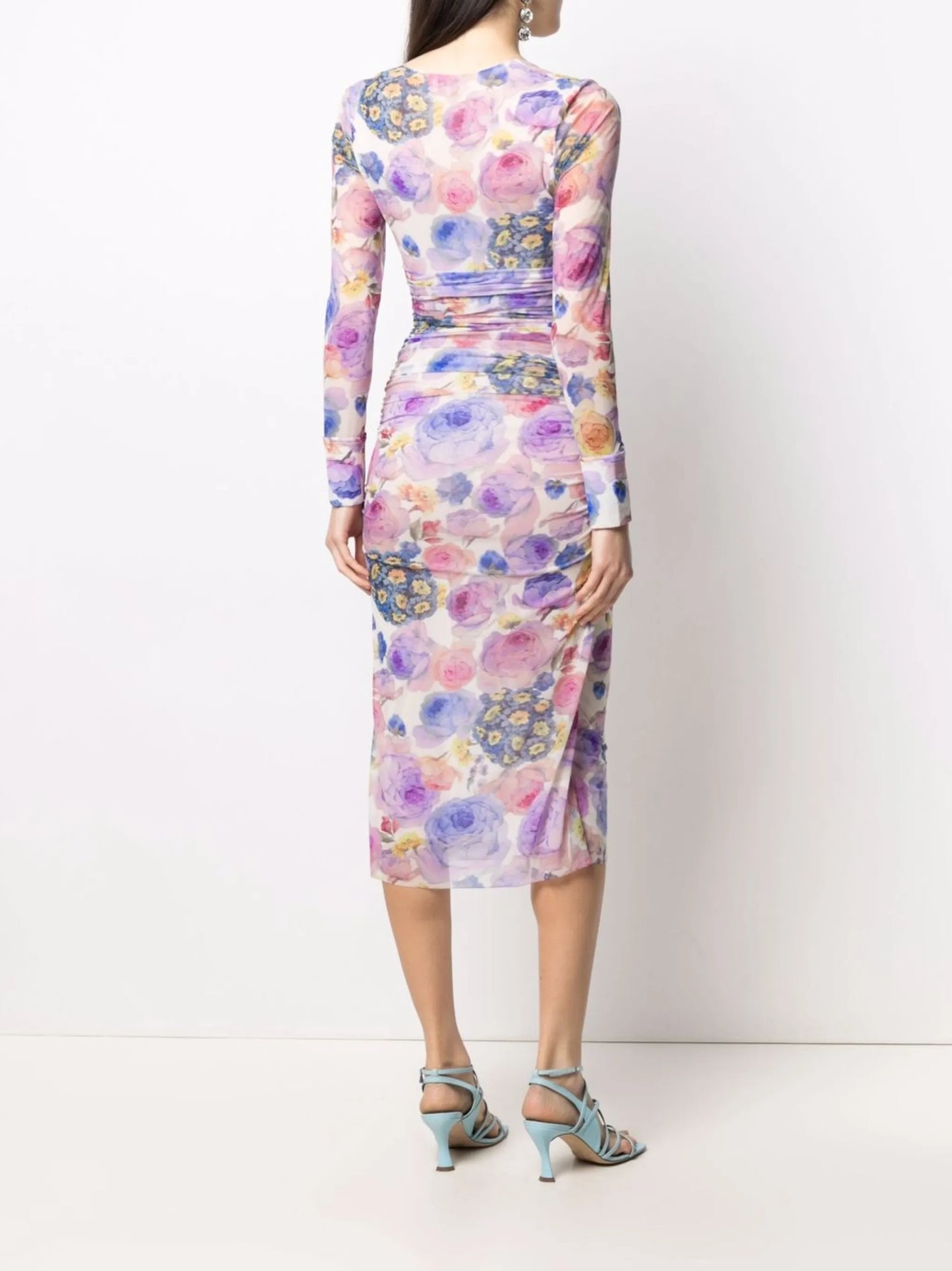 floral-print ruched dress