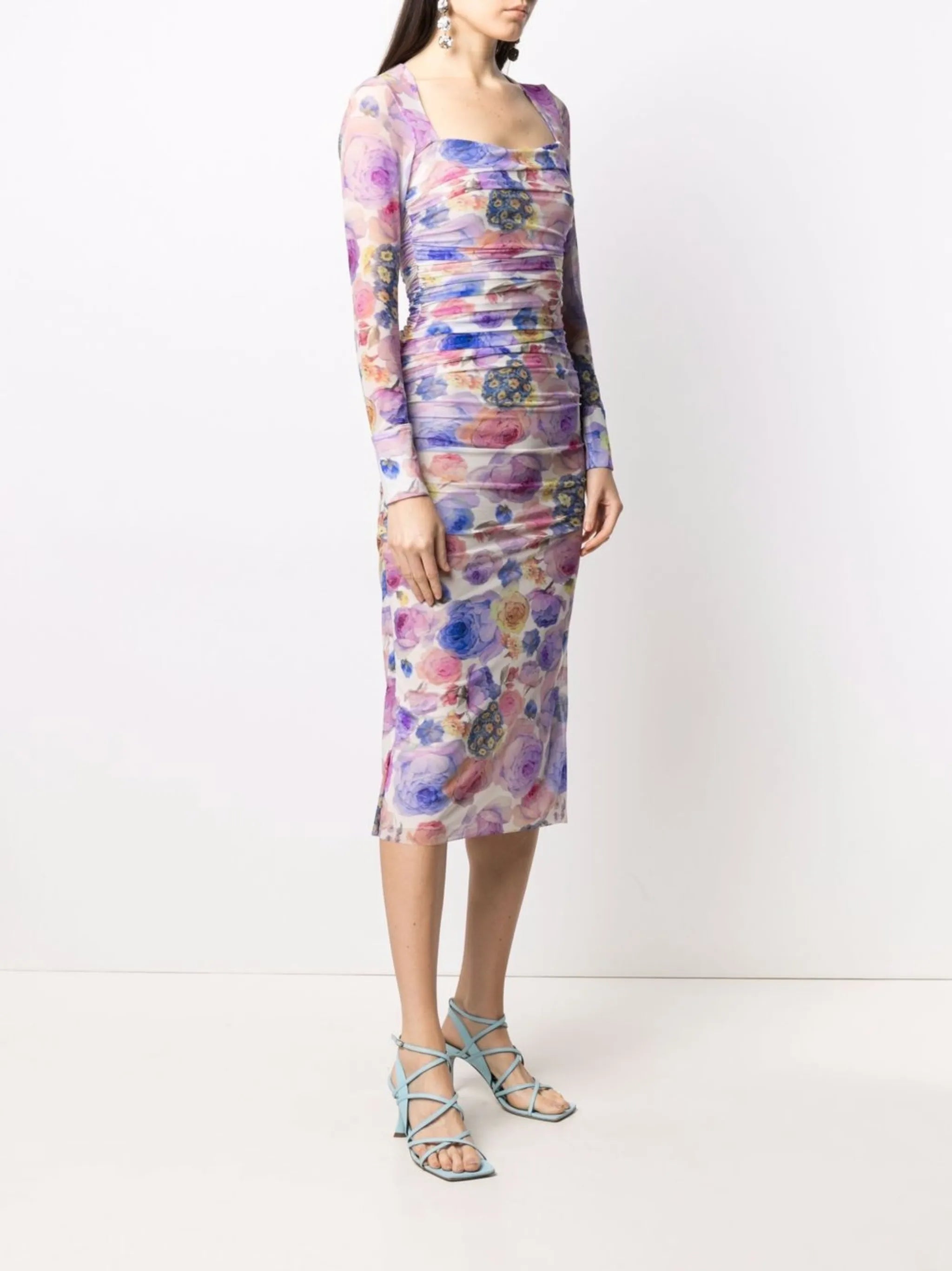 floral-print ruched dress