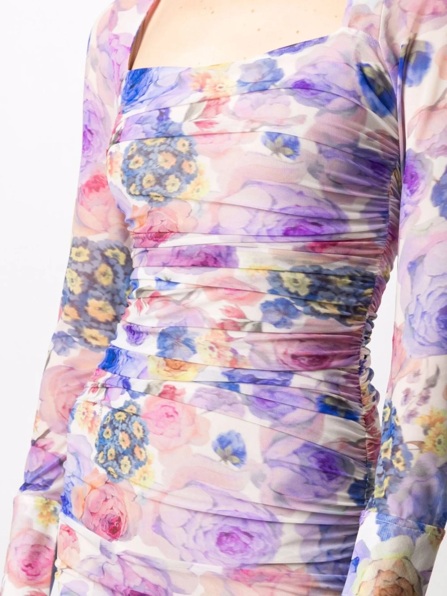 floral-print ruched dress