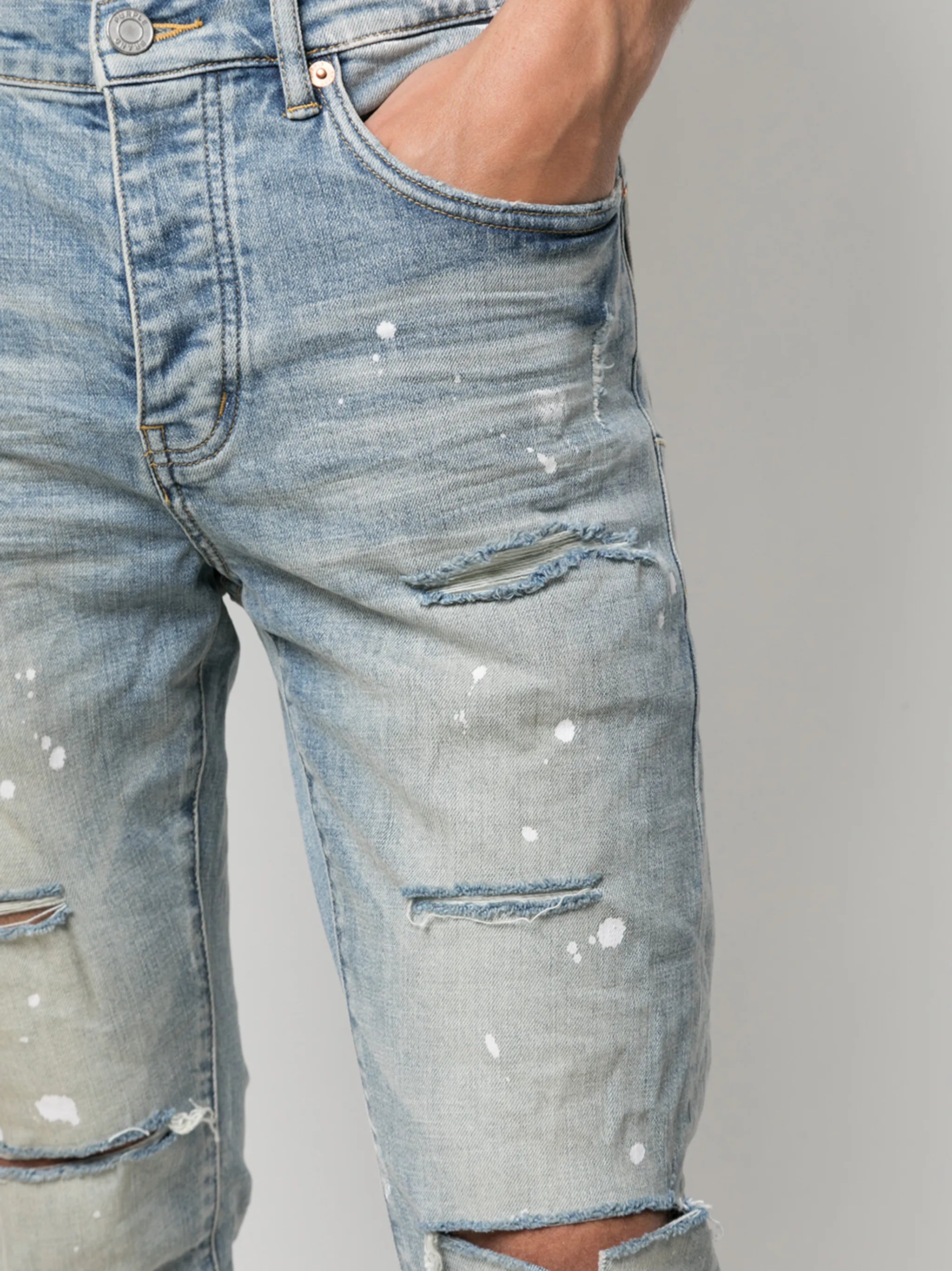 P001 paint splatter slim-fit jeans