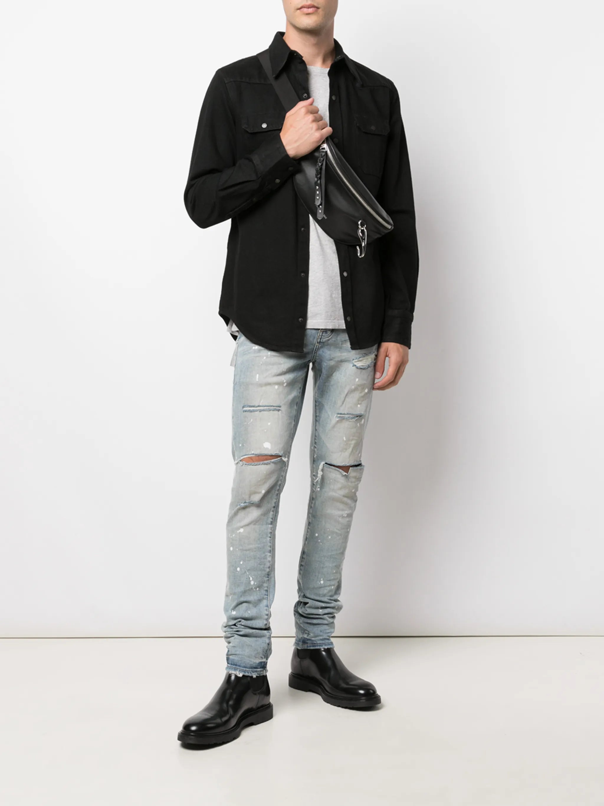 P001 paint splatter slim-fit jeans
