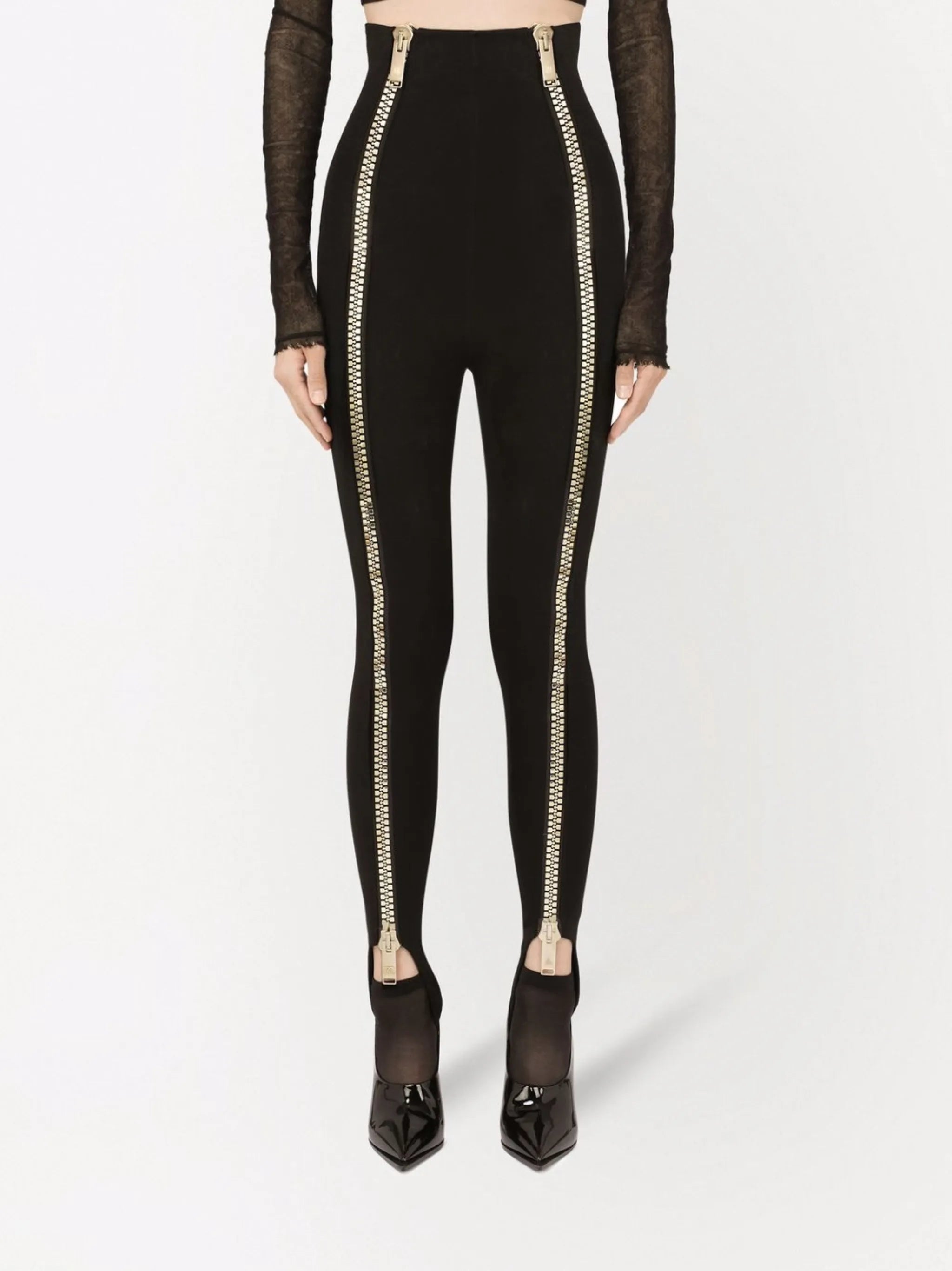 zip-embellished stirrup trousers