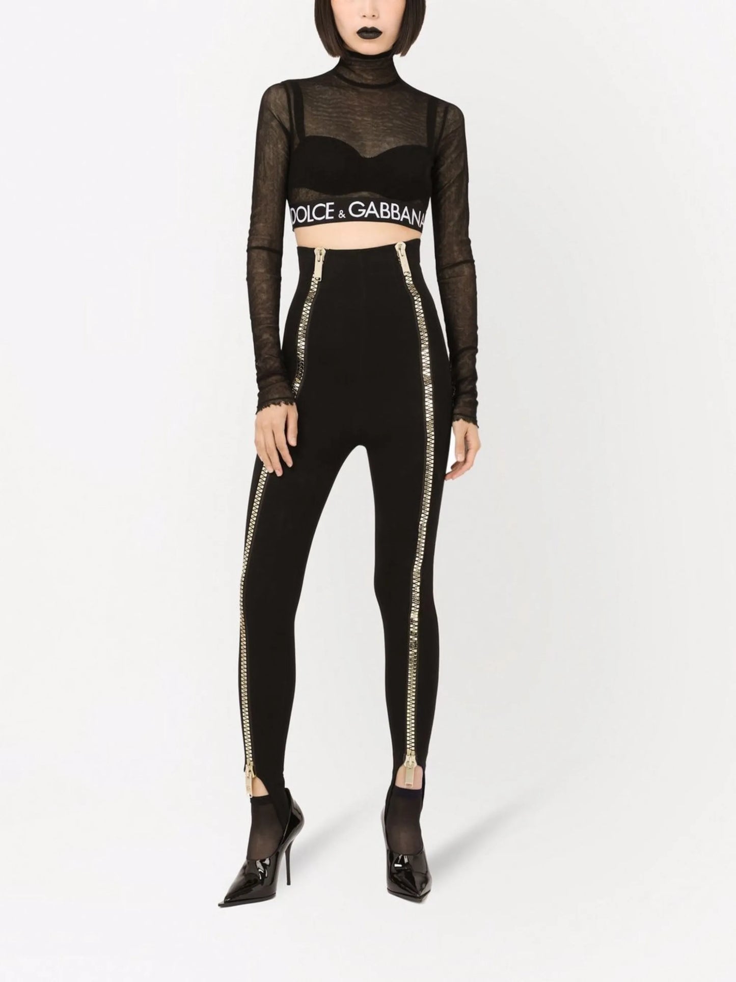 zip-embellished stirrup trousers