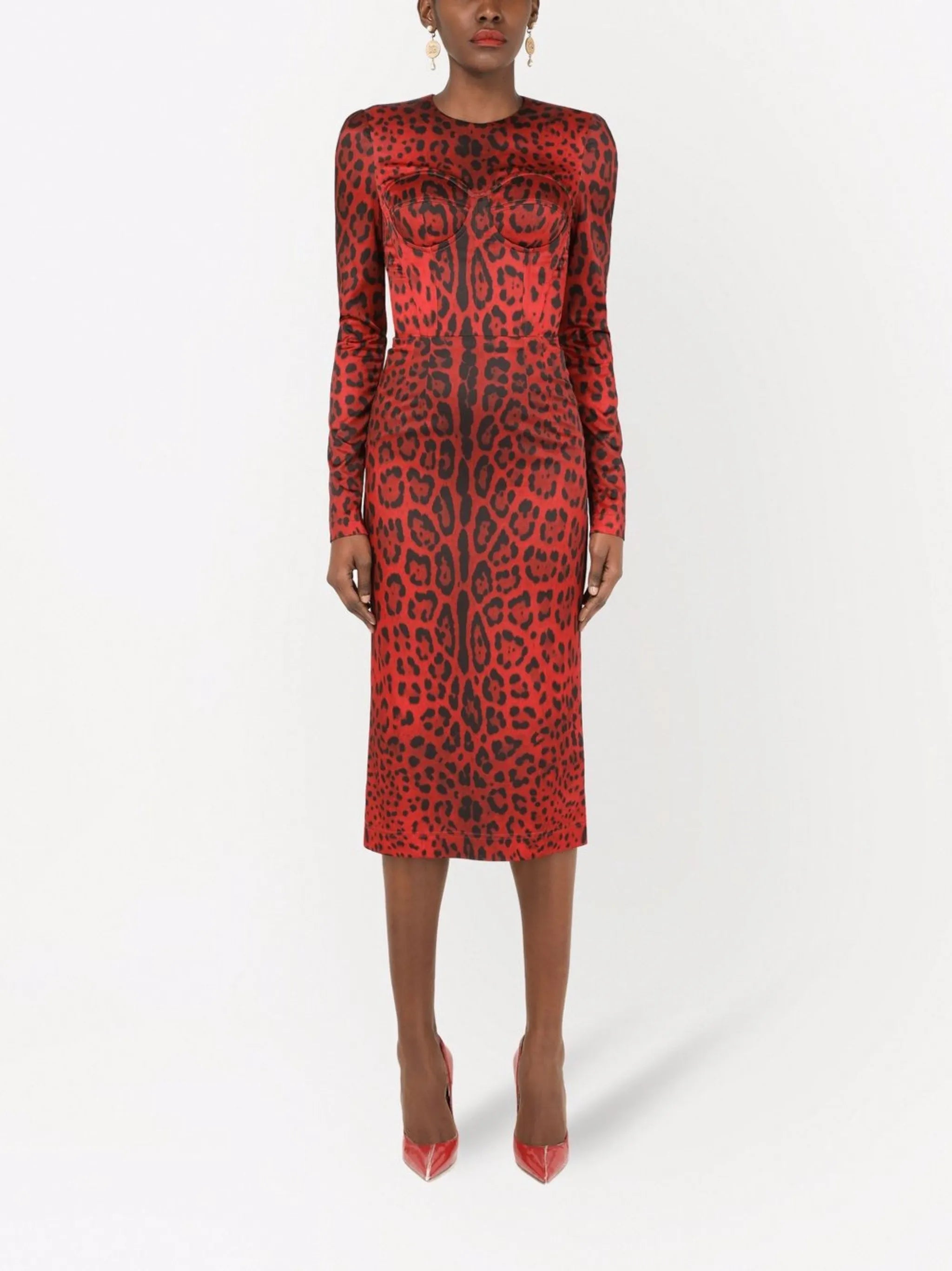 leopard-print mid-length dress