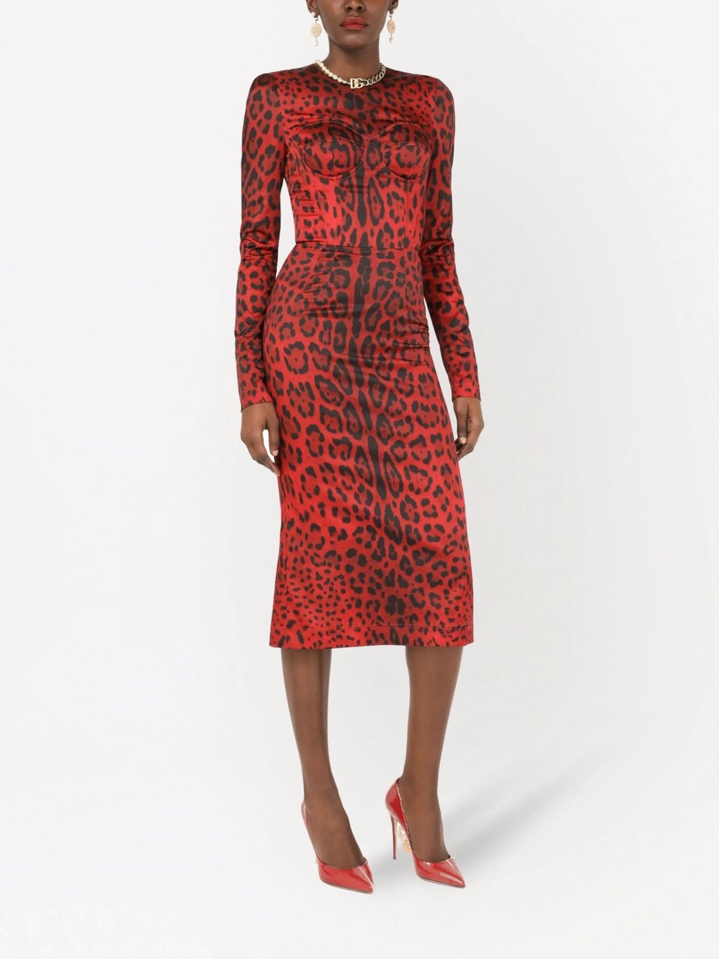leopard-print mid-length dress