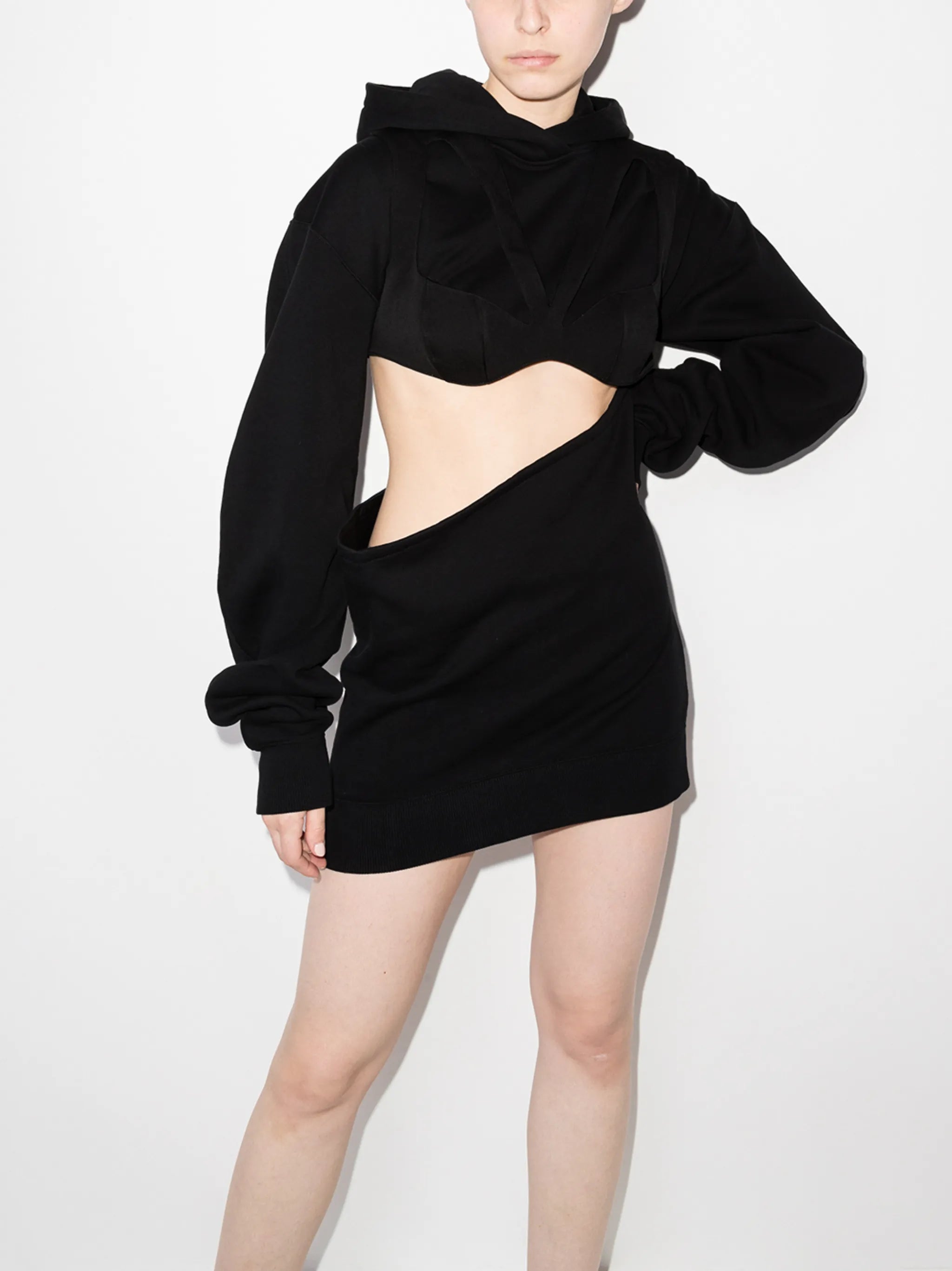 cut-out hooded short dress