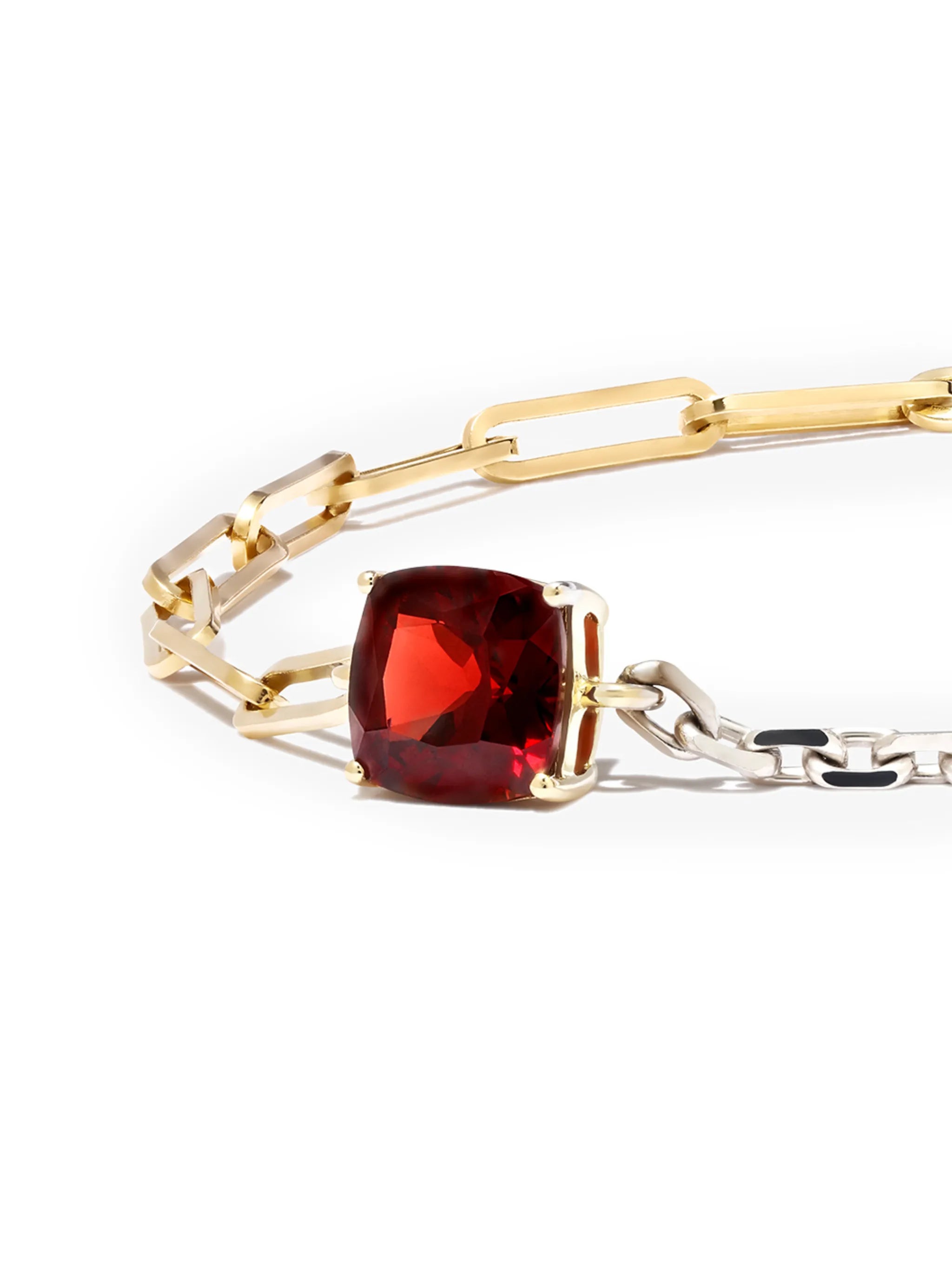 18kt yellow and white gold garnet chain-link bracelet