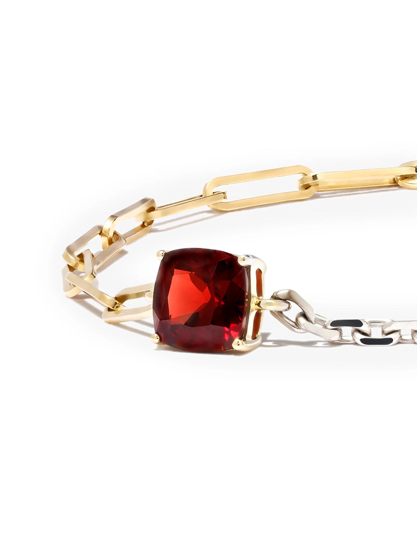 18kt yellow and white gold garnet chain-link bracelet