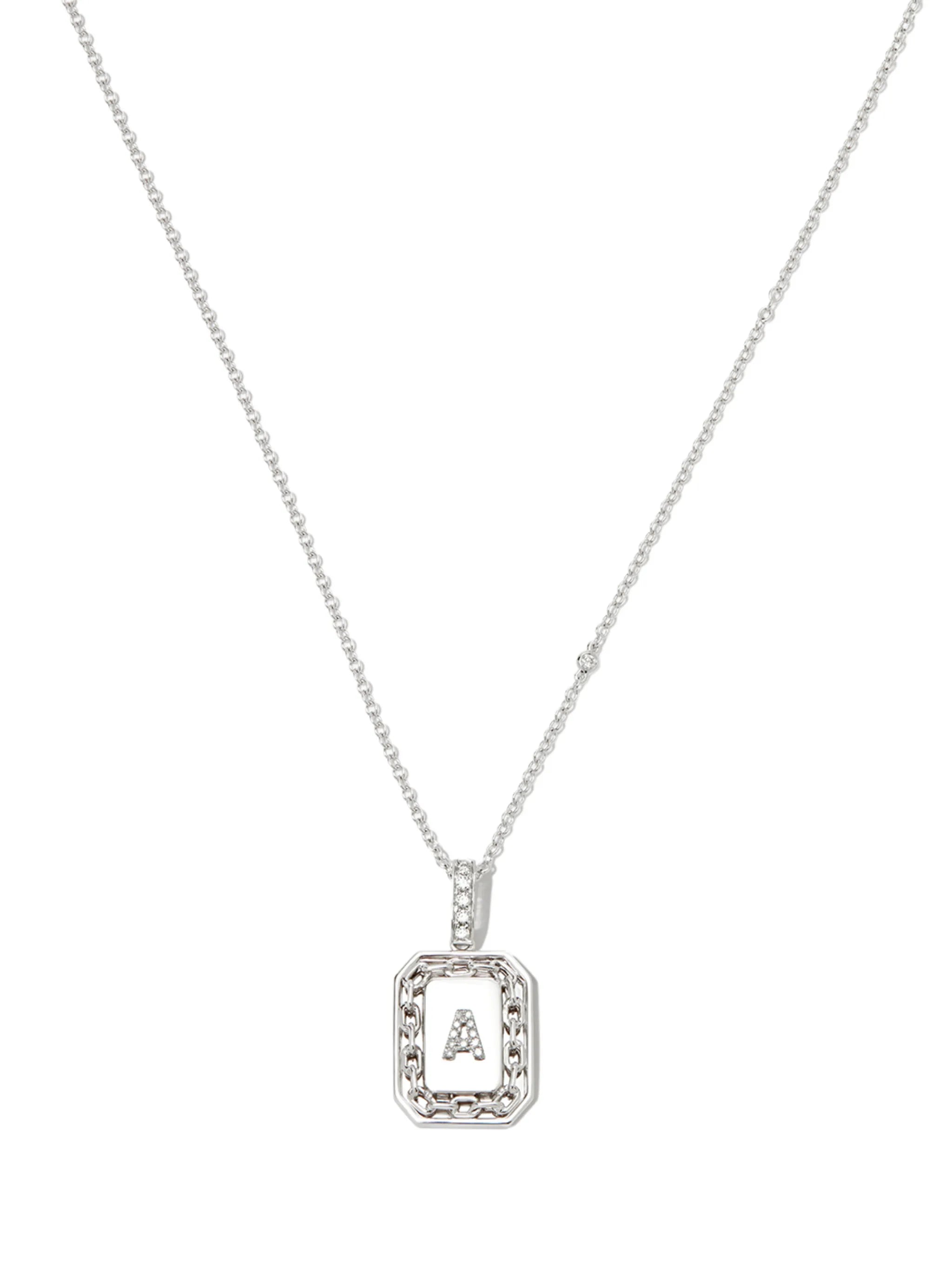 18K white gold a-initial bead-chain necklace