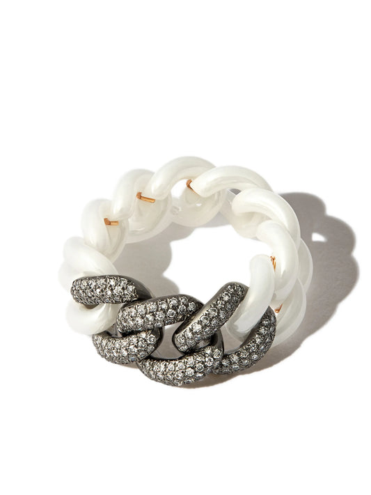 18K black gold curb-link diamond ring