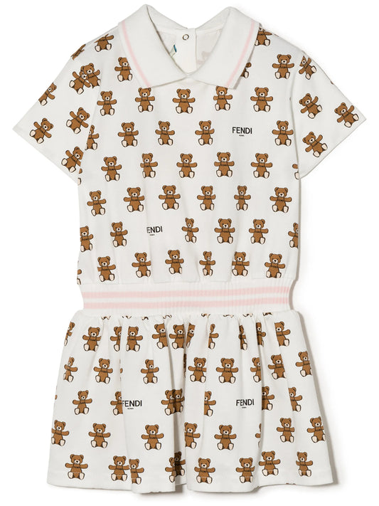 teddy bear print pleated dress
