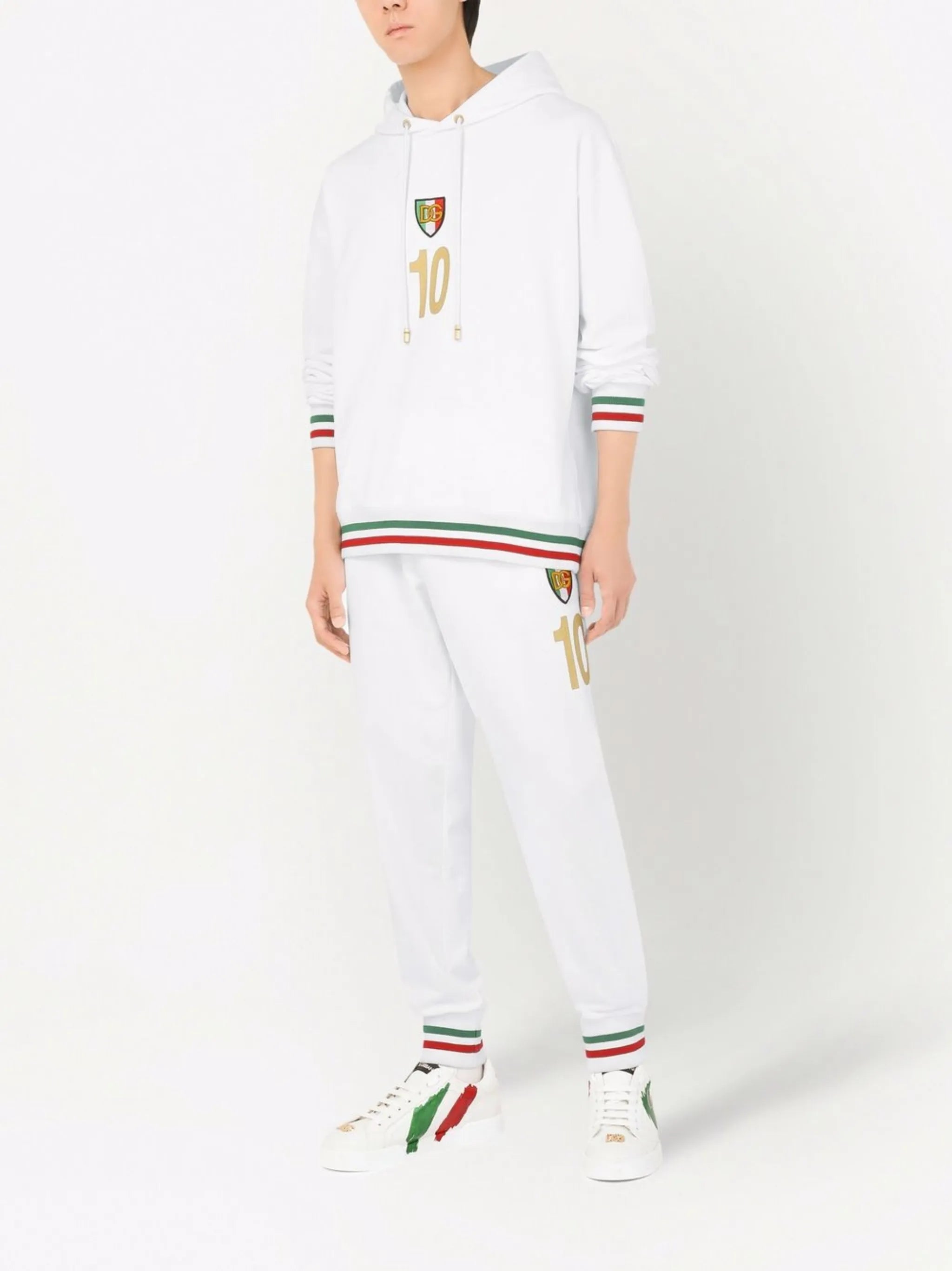 logo-patch striped-trim hoodie