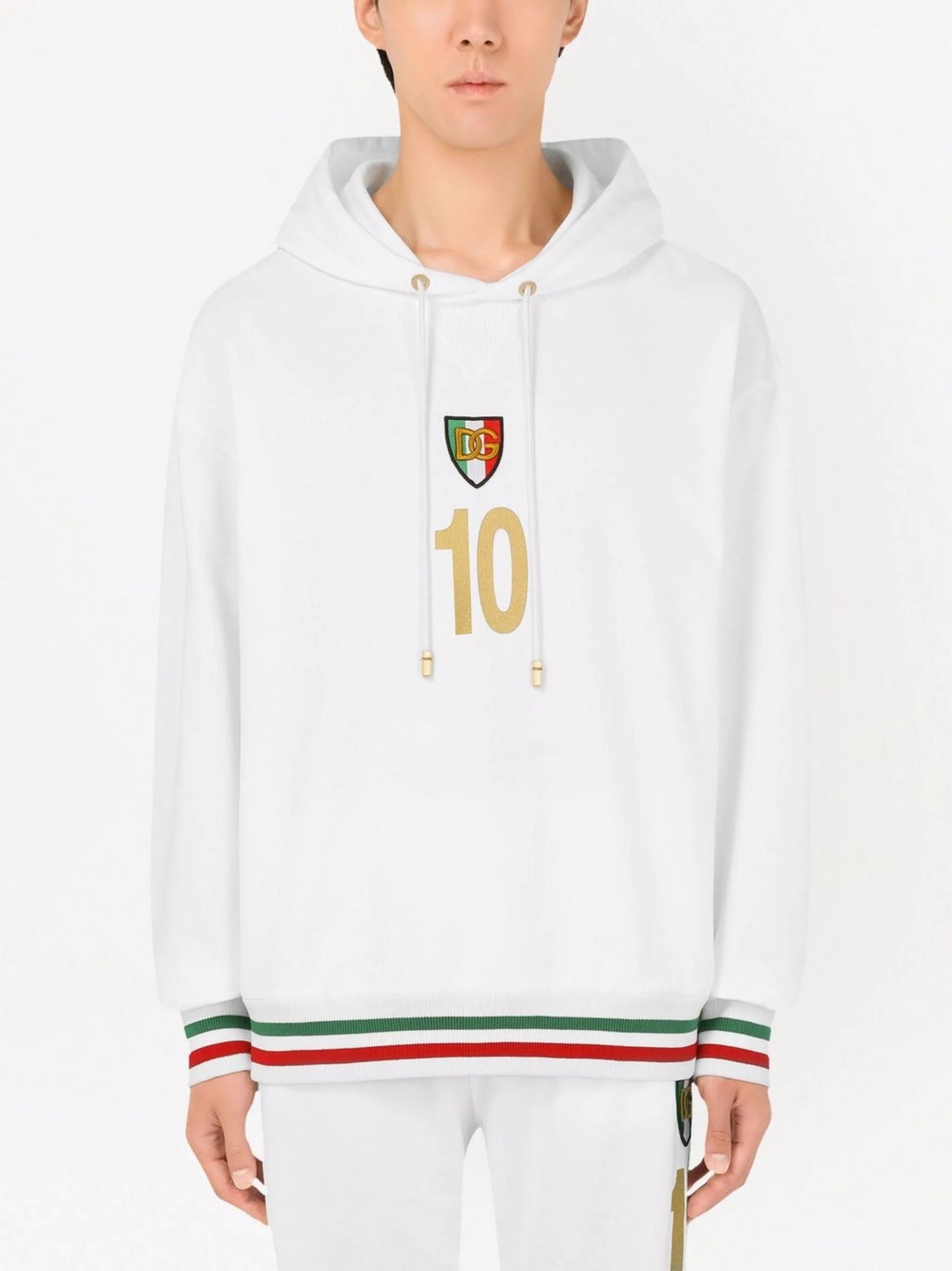 logo-patch striped-trim hoodie