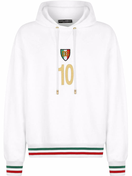 logo-patch striped-trim hoodie