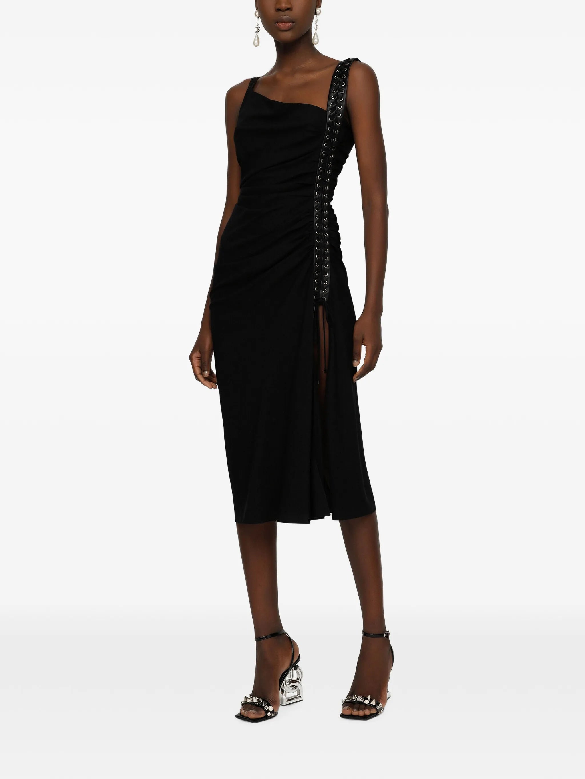 lace-up ruched dress