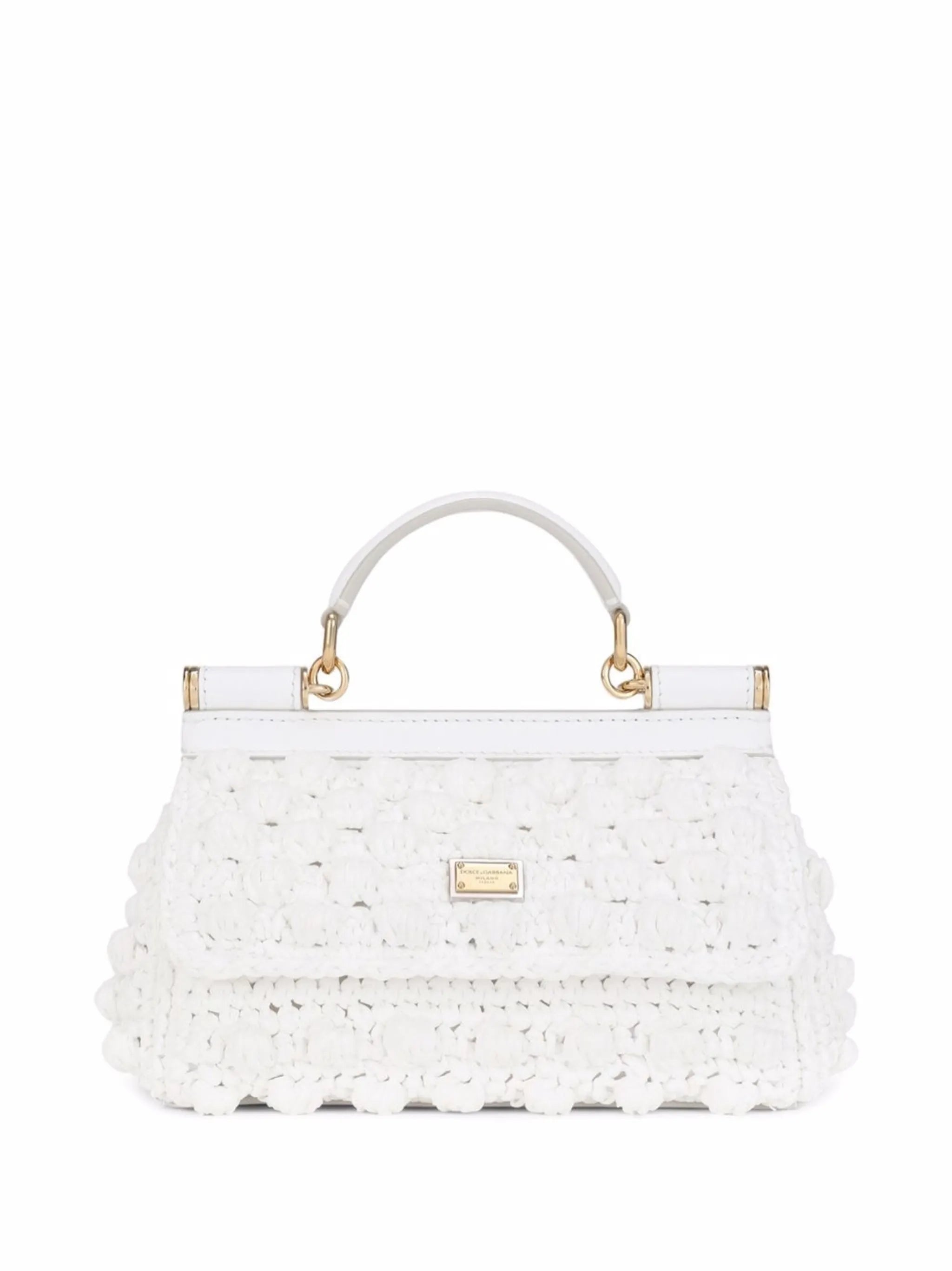 mini Sicily crochet raffia top-handle bag
