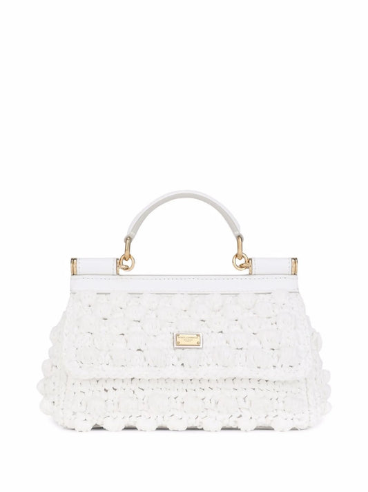 mini Sicily crochet raffia top-handle bag